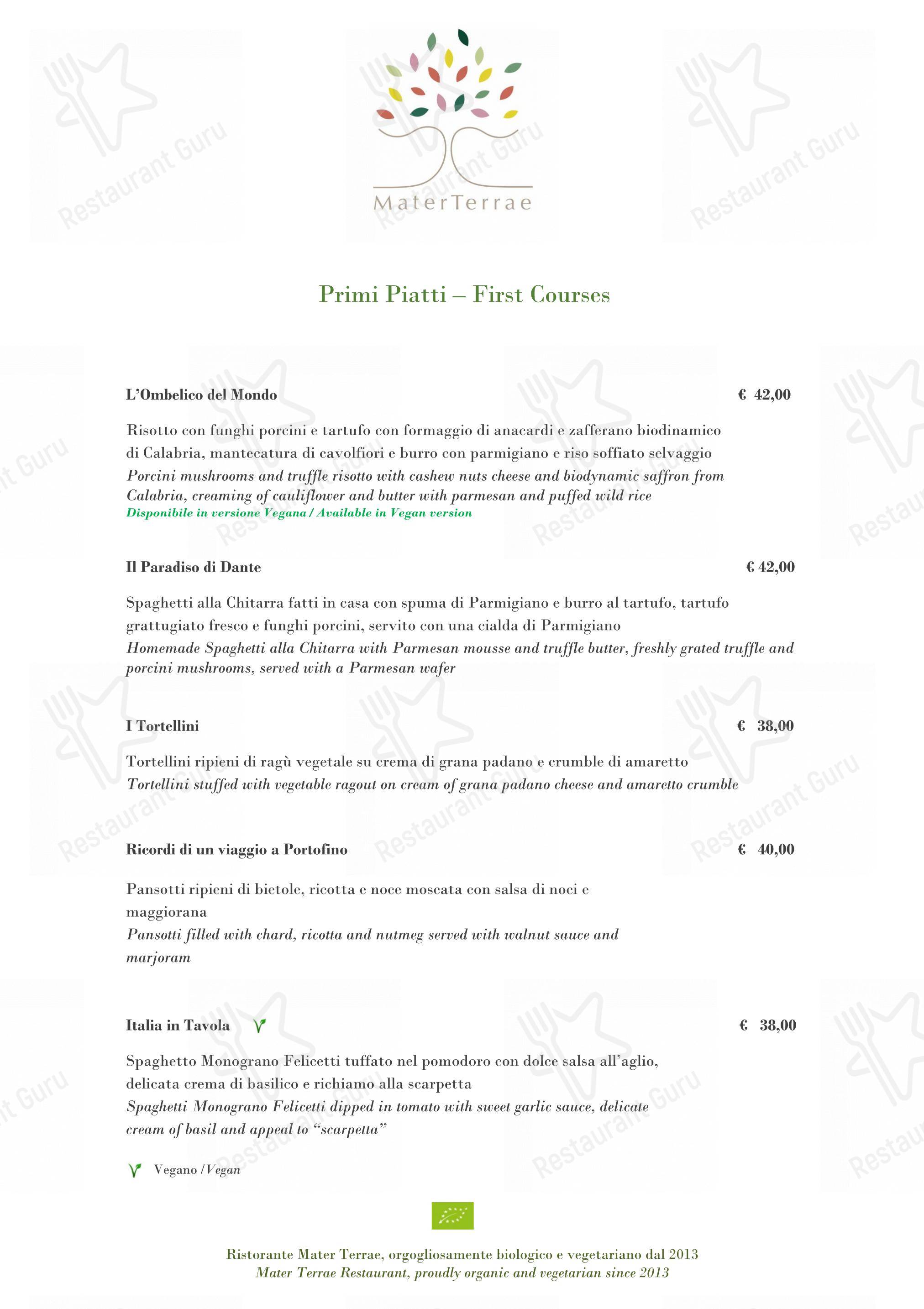 Mater Terrae in Roma - Lunch Menu