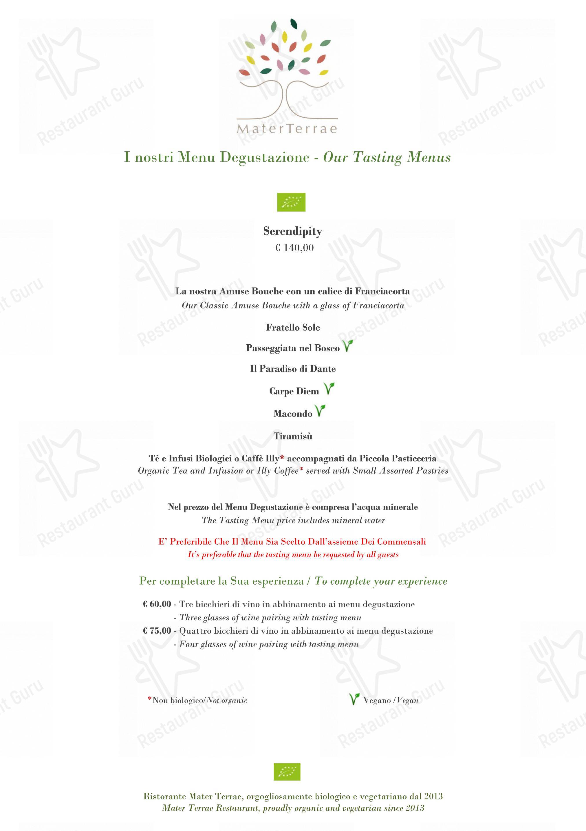 Wine Menu per Mater Terrae ristorante
