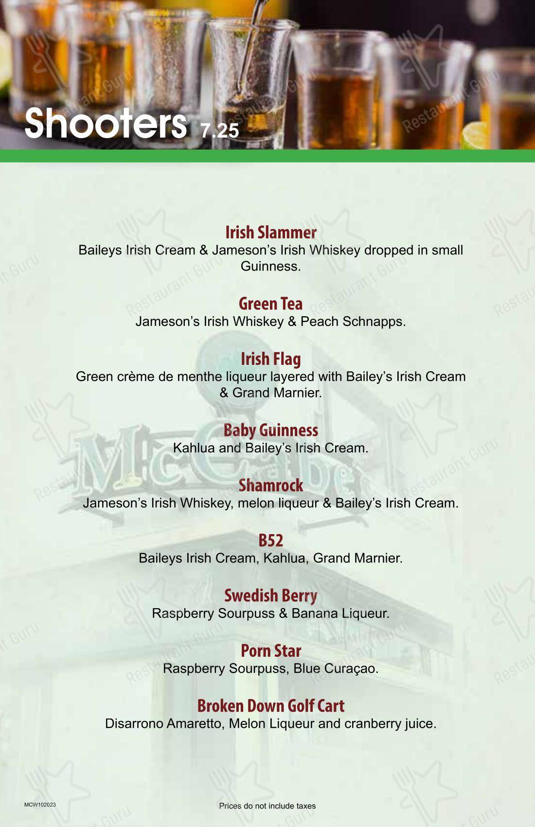 Menu pour McCabe's Irish Pub & Grill - 菜单
