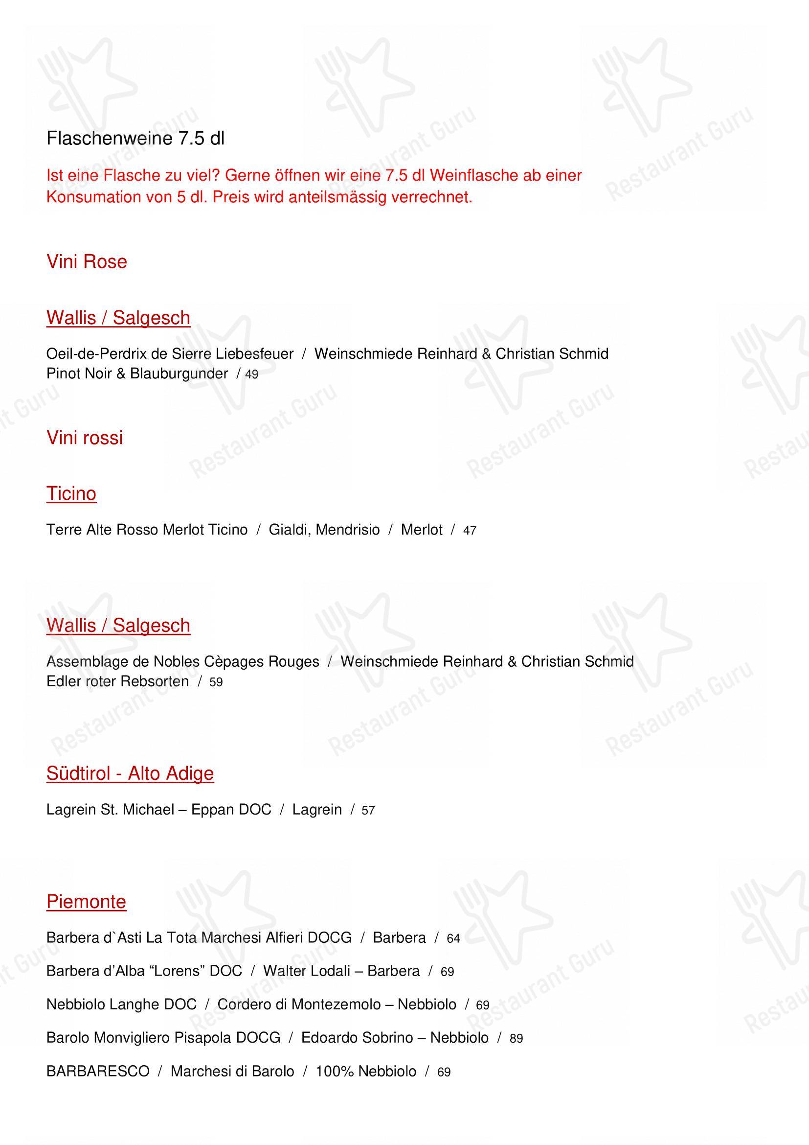 PAPARAZZI Restaurant Pizzeria Bar in Bülach - Menu bar