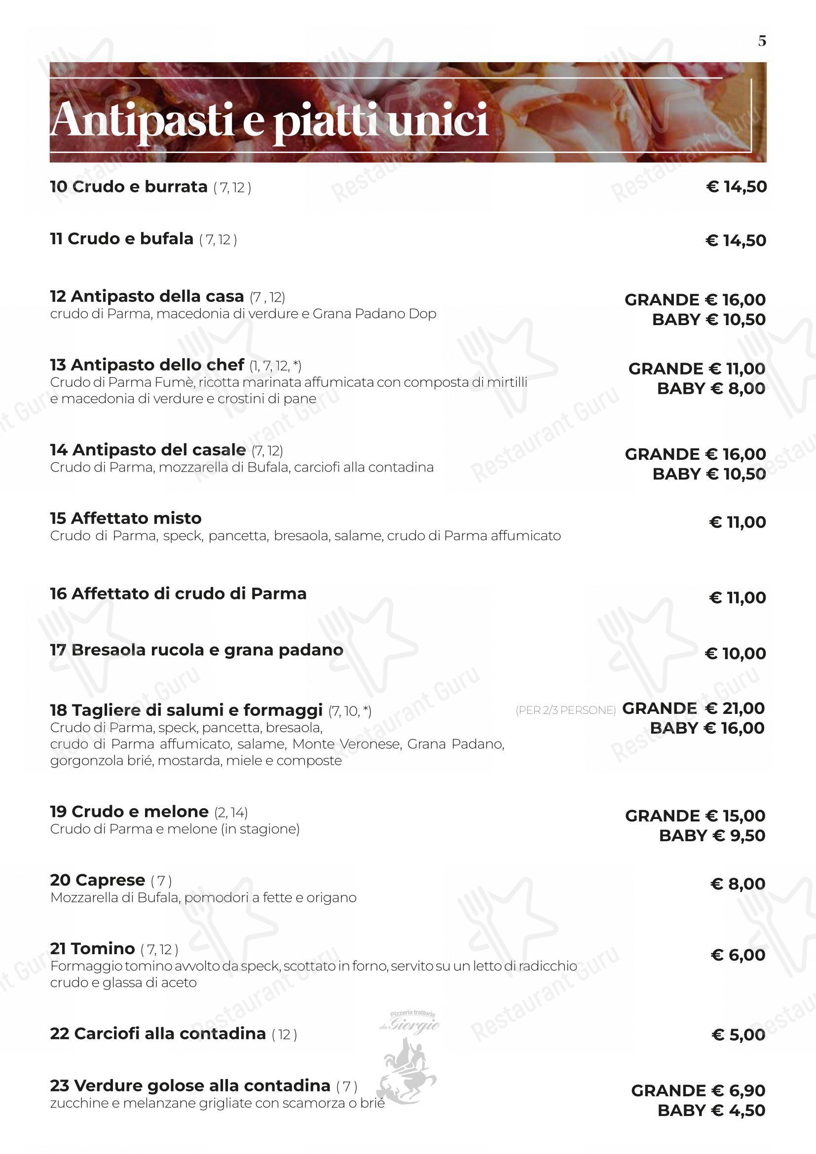Menu per Pizzeria Trattoria da Giorgio in Roverbella