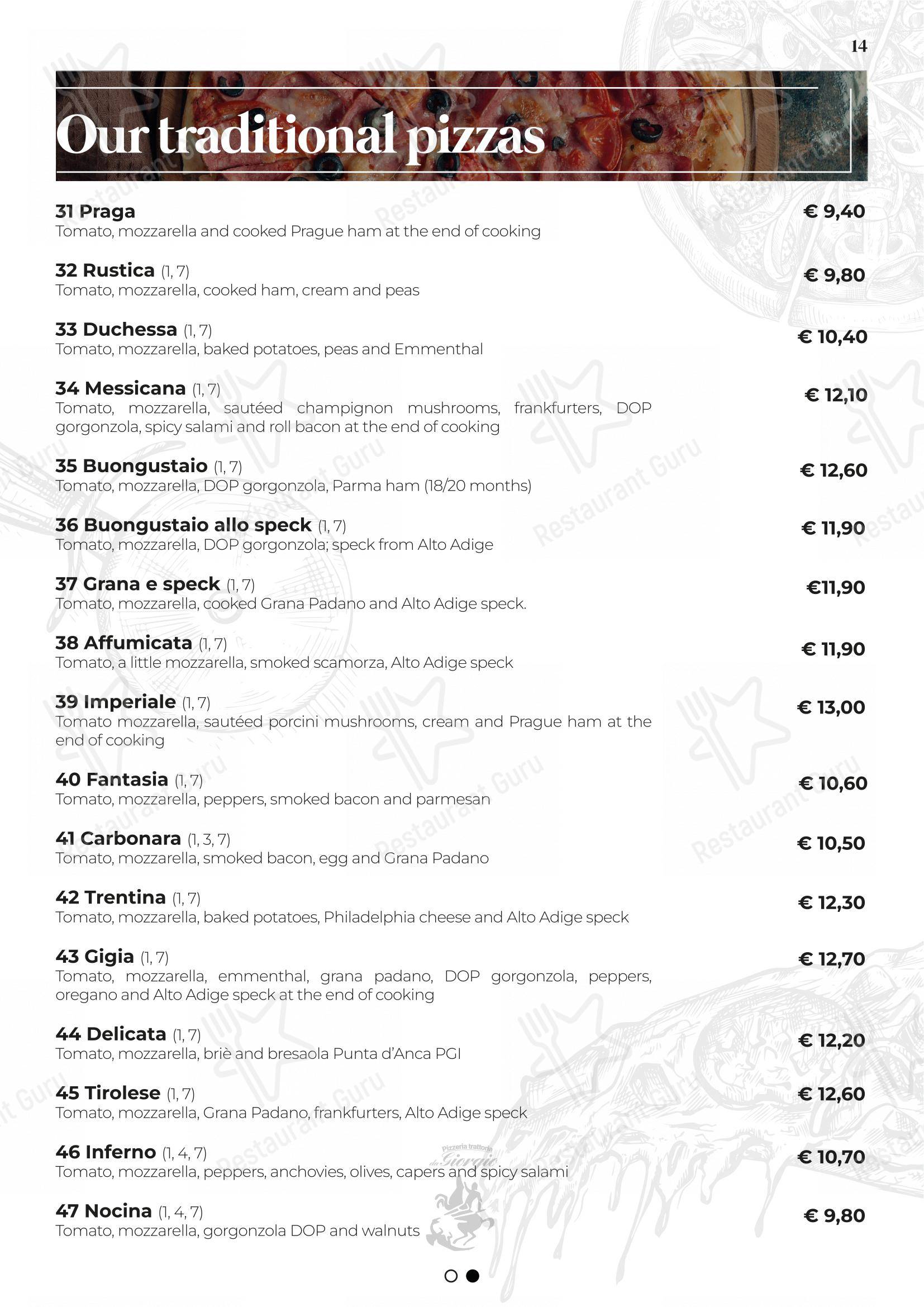 Menu bar per Pizzeria Trattoria da Giorgio pizzeria