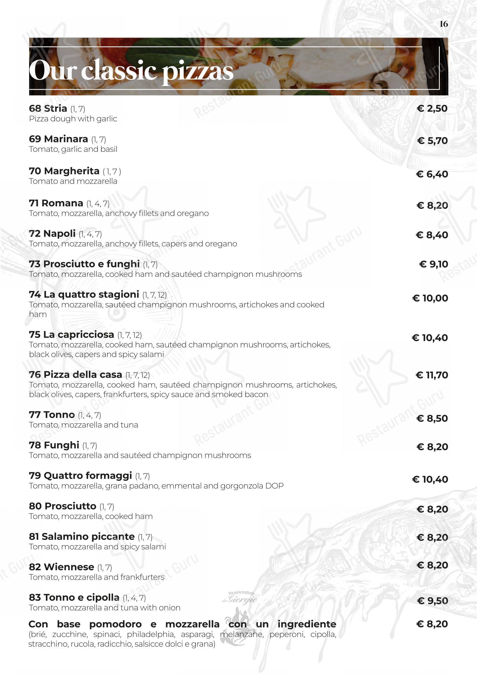 Menu bar per Pizzeria Trattoria da Giorgio pizzeria