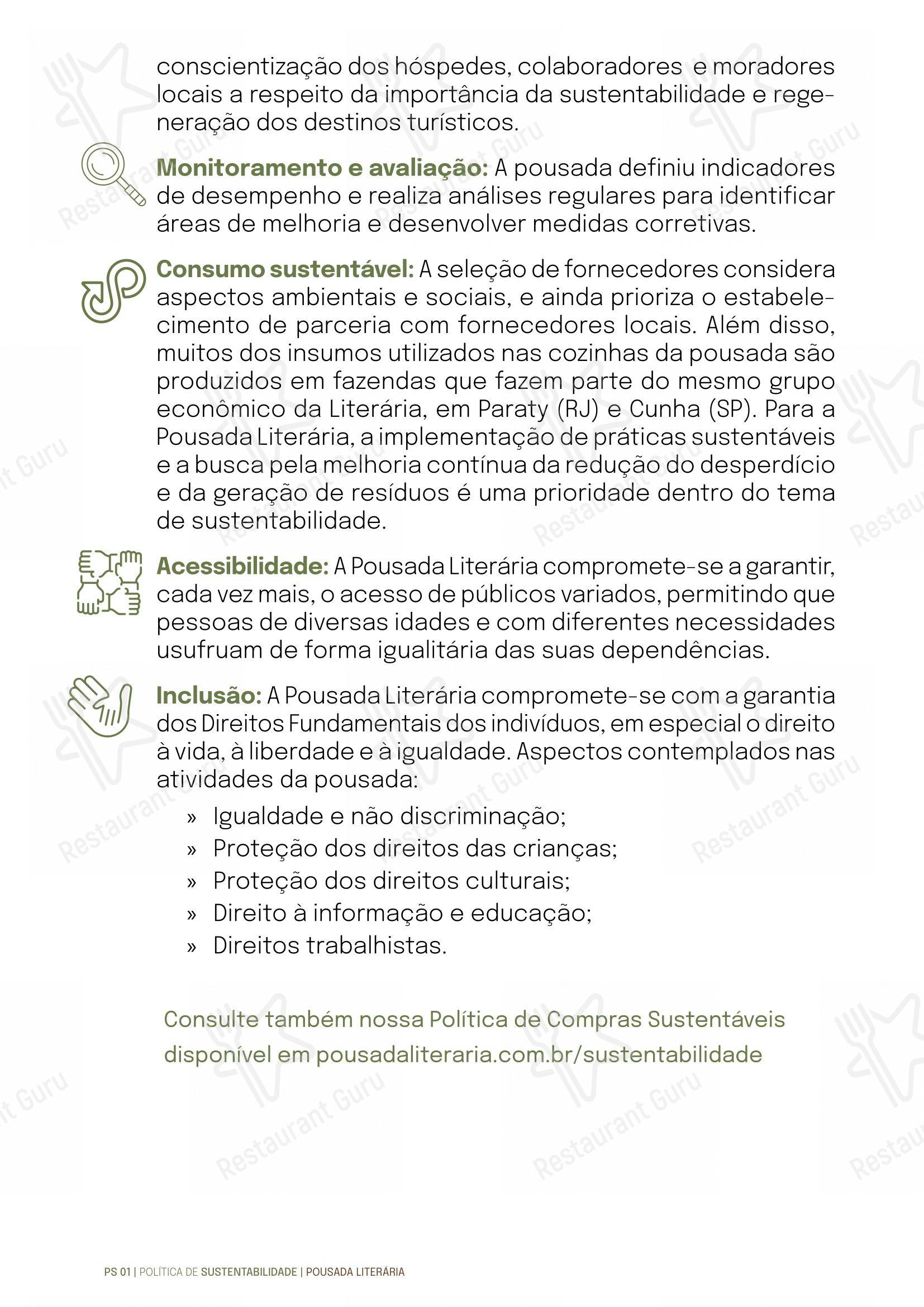 Основное меню para Quintal das Letras restaurante