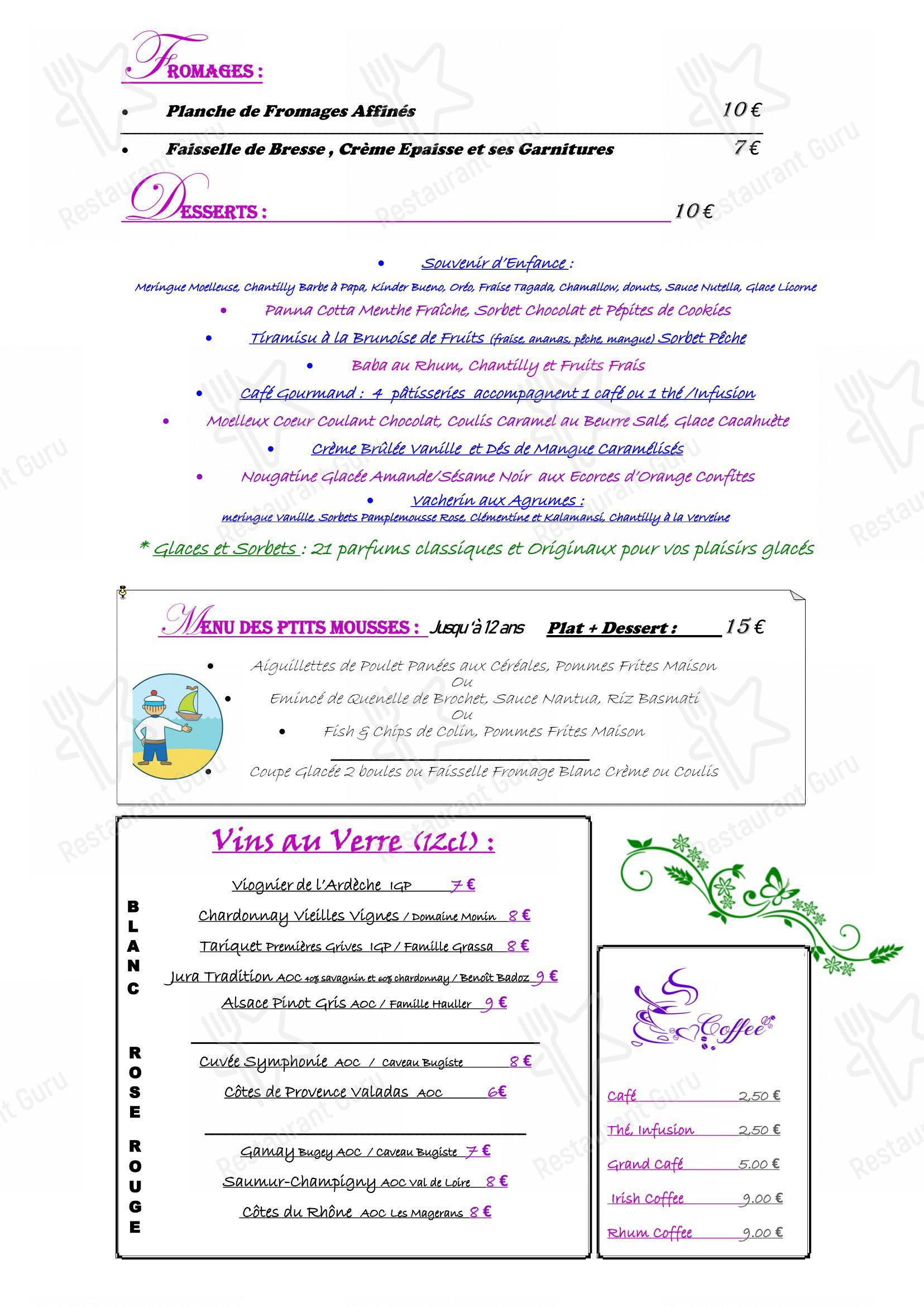 菜单 pour Restaurant BELLE RIVE dans Nantua