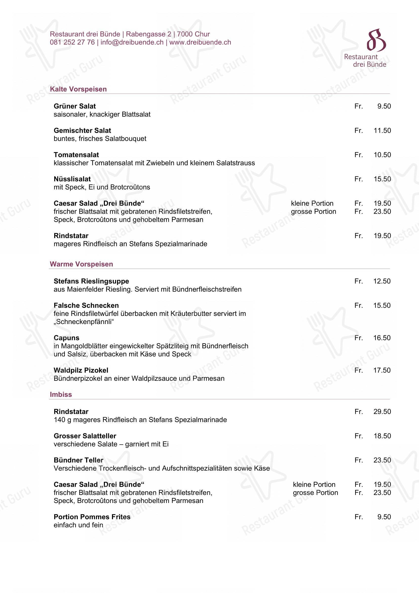 Menu di Restaurant Drei Bünde - Коктейльная карта