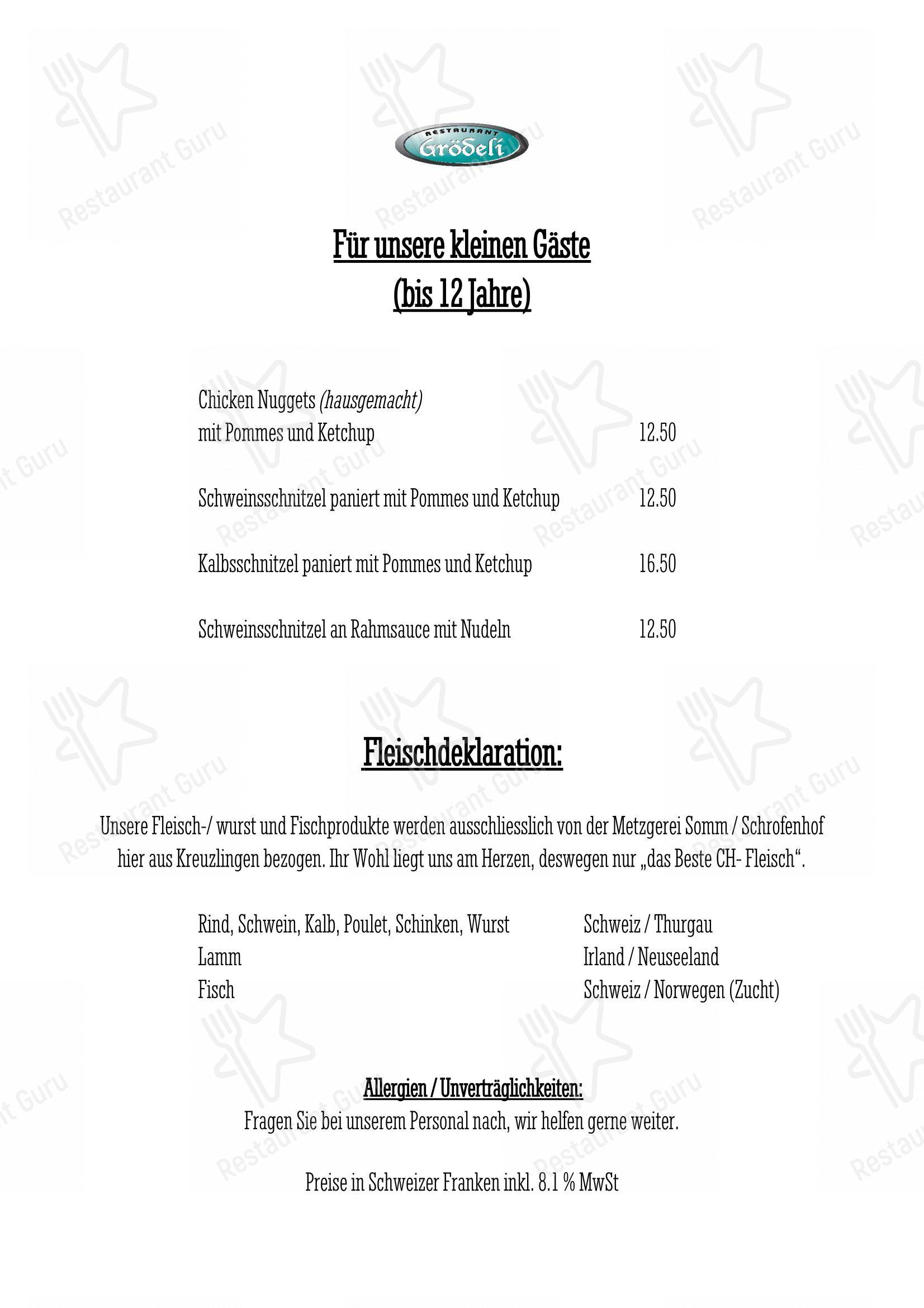 Menu di Restaurant Grödeli - 菜单