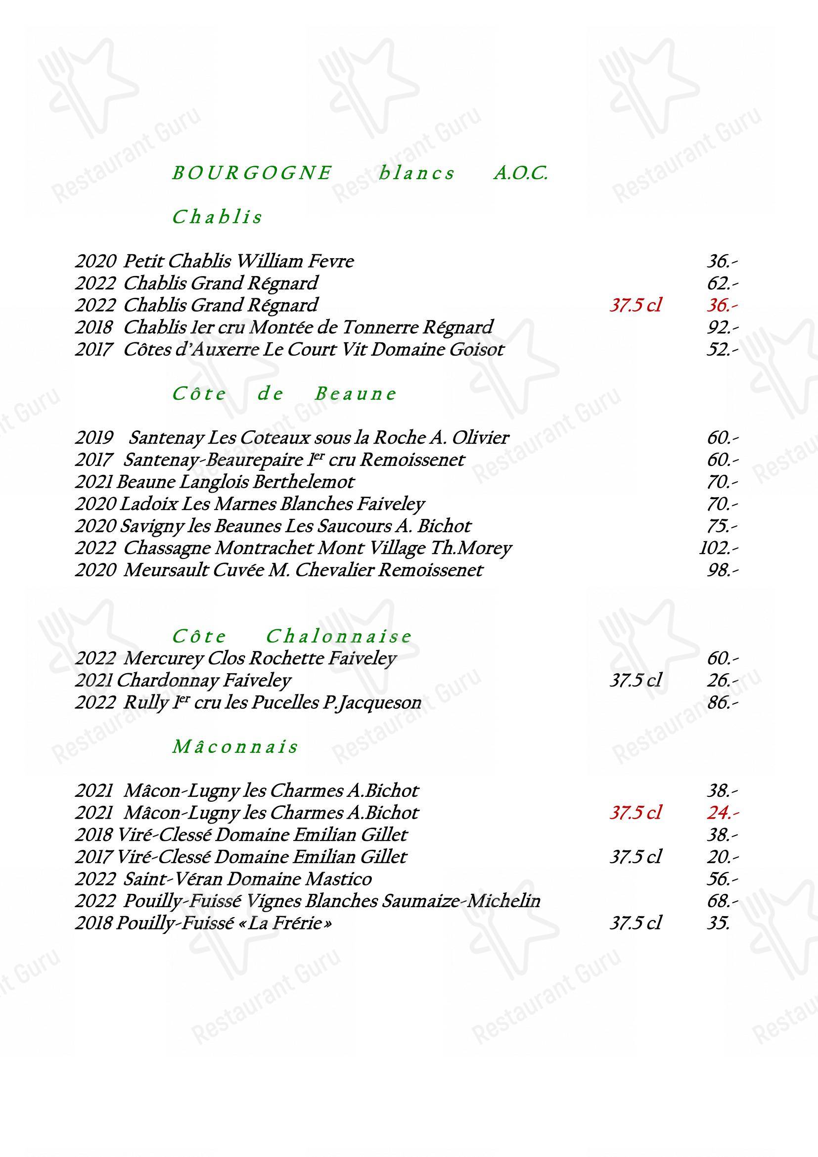 Menu pour Restaurant Koenig dans Berrwiller