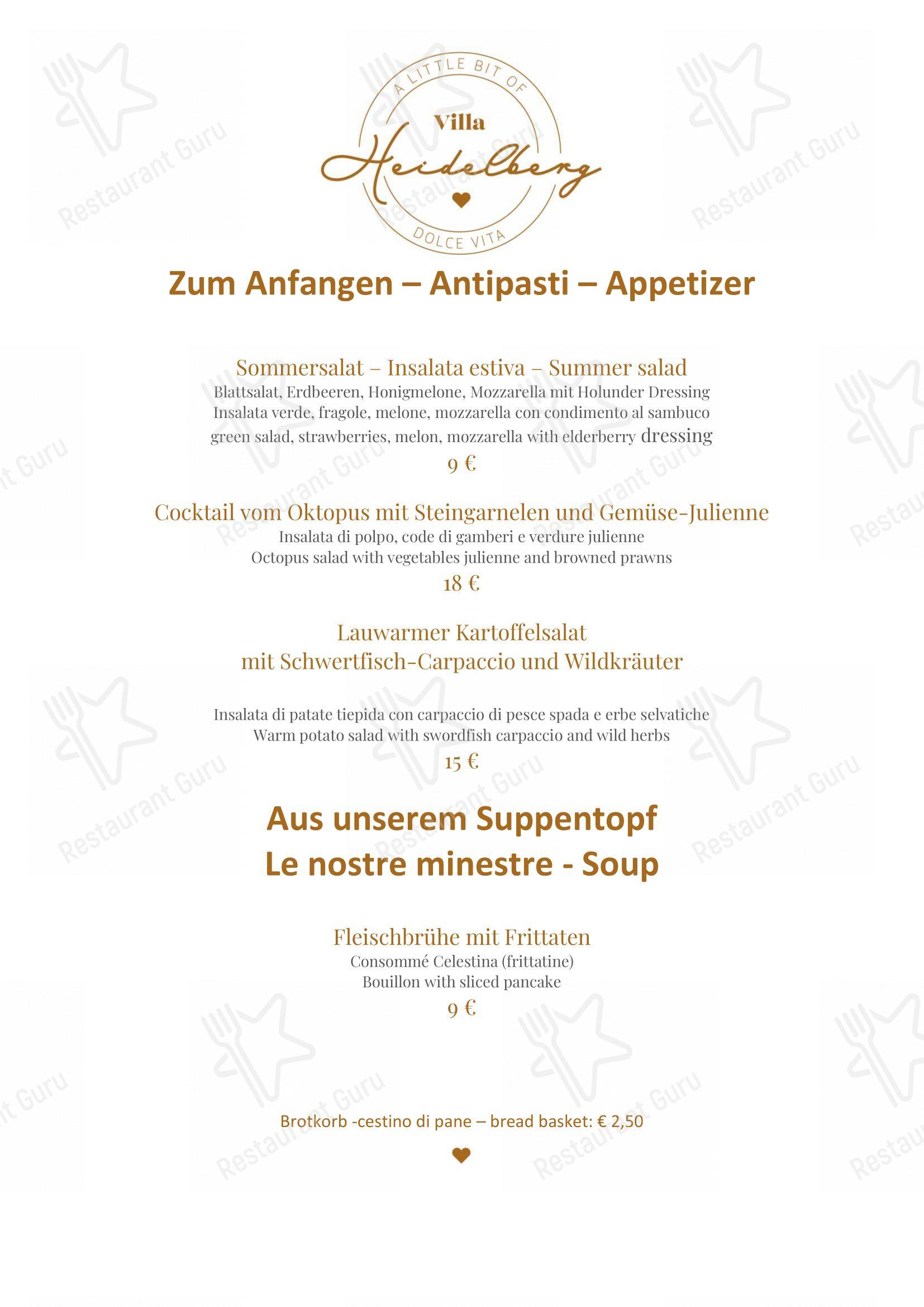 Menu bar per Ristorante Heidelberg in Merano
