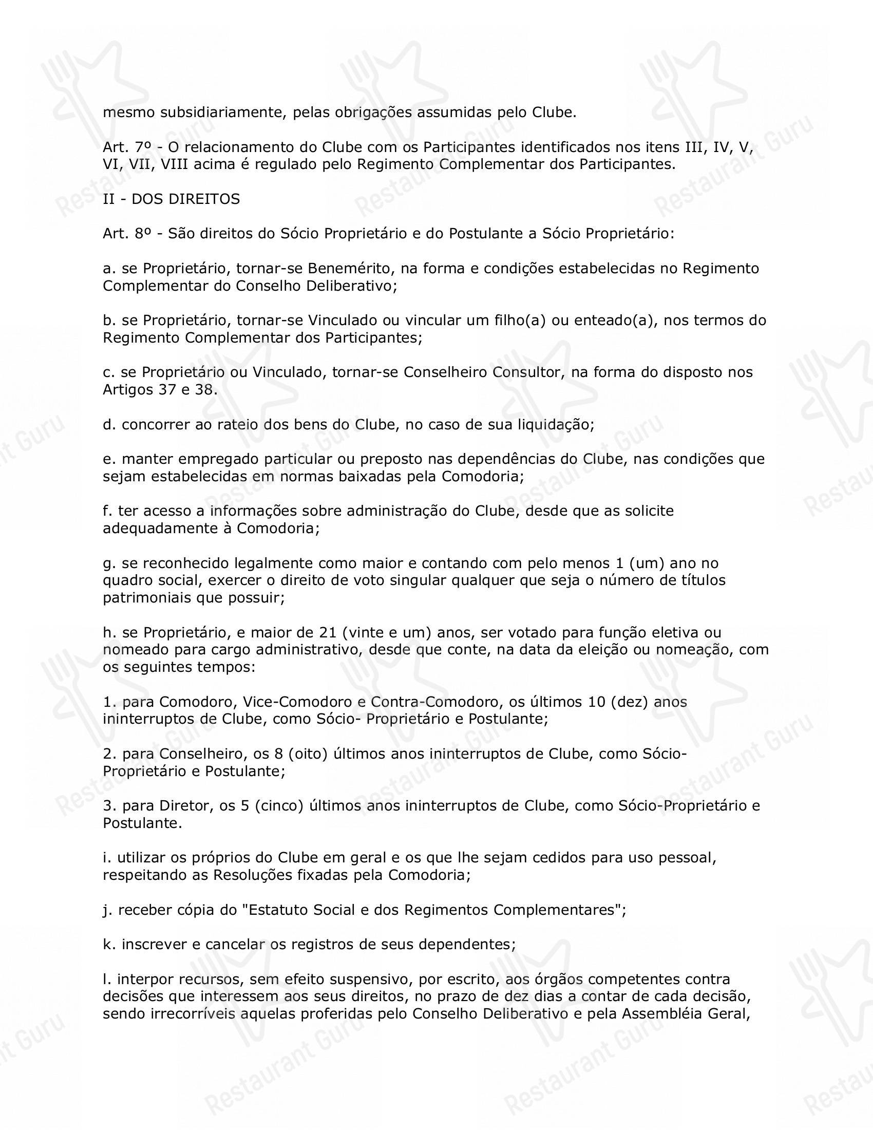 菜单 para Restaurante Convés em Rio de Janeiro