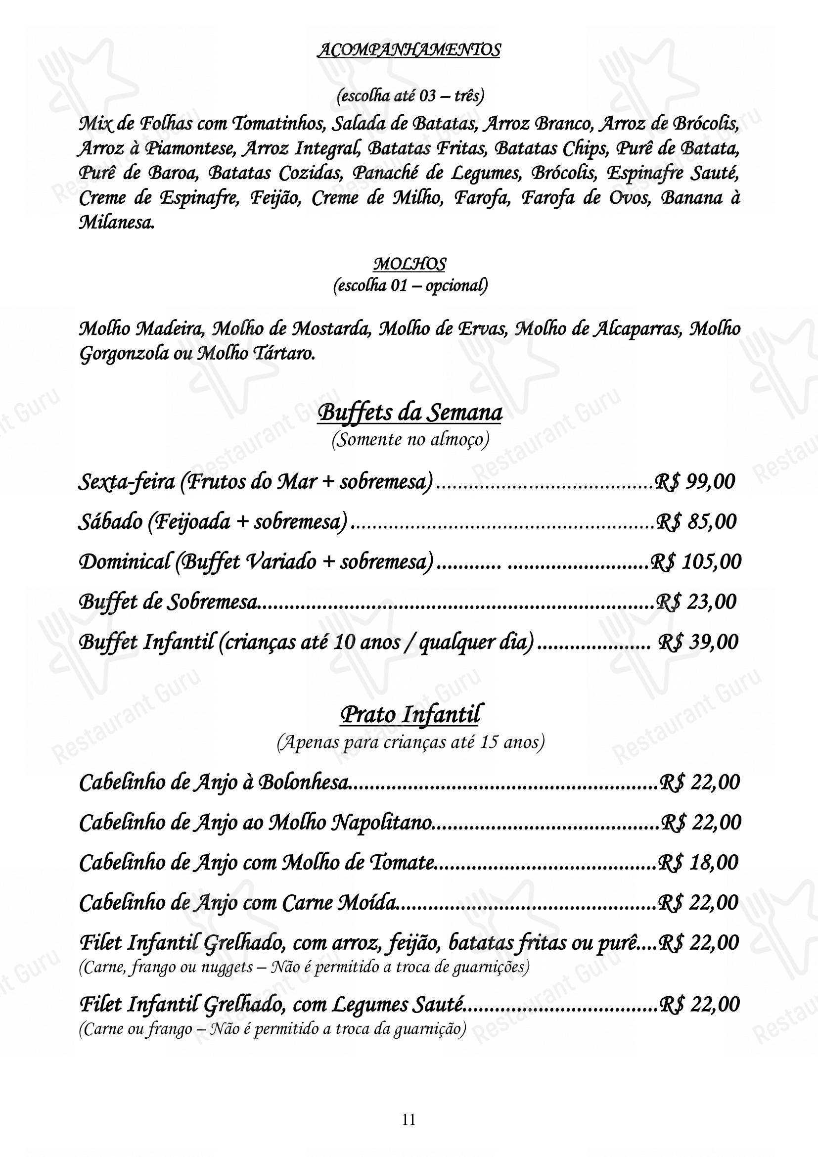 Menu para Restaurante Convés restaurante