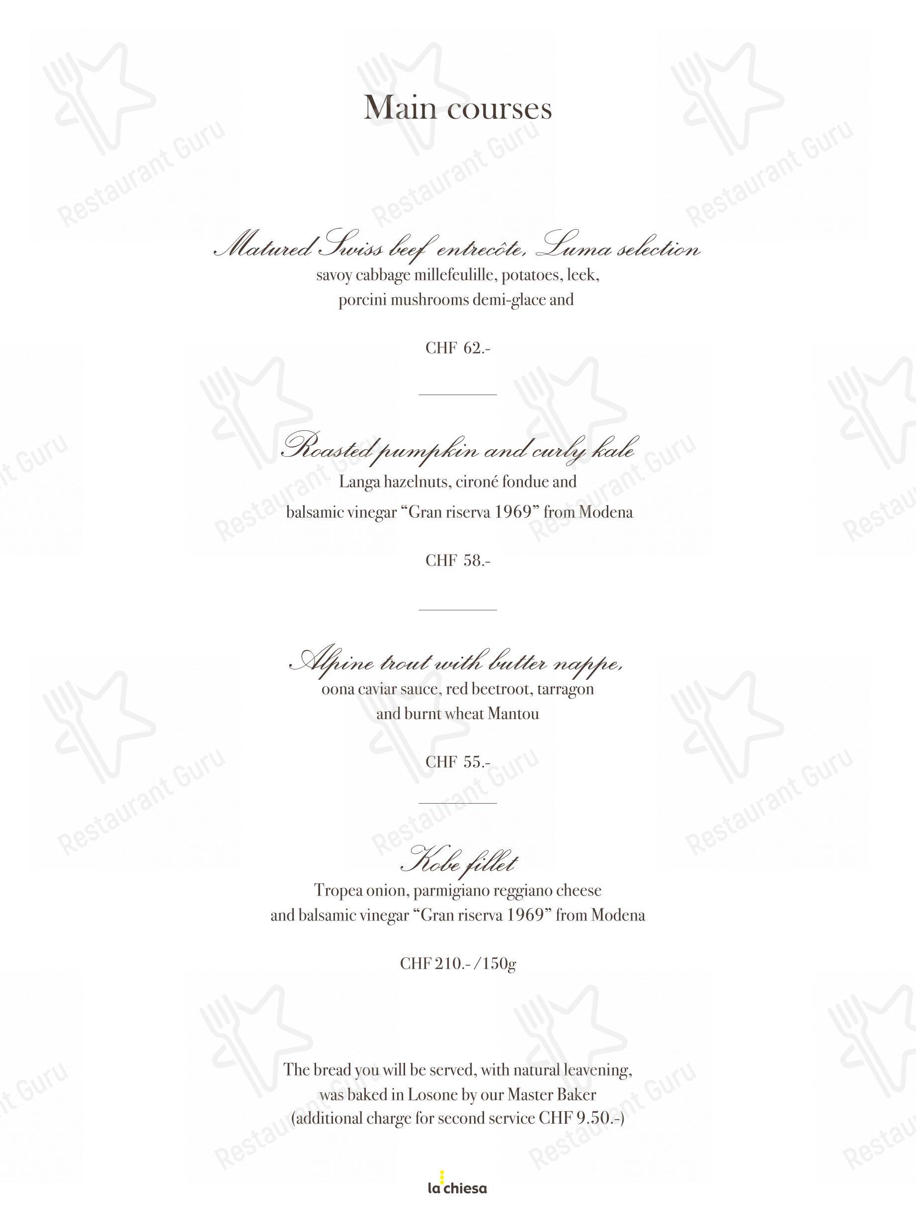 Ristorante La Chiesa in Locarno - Menu