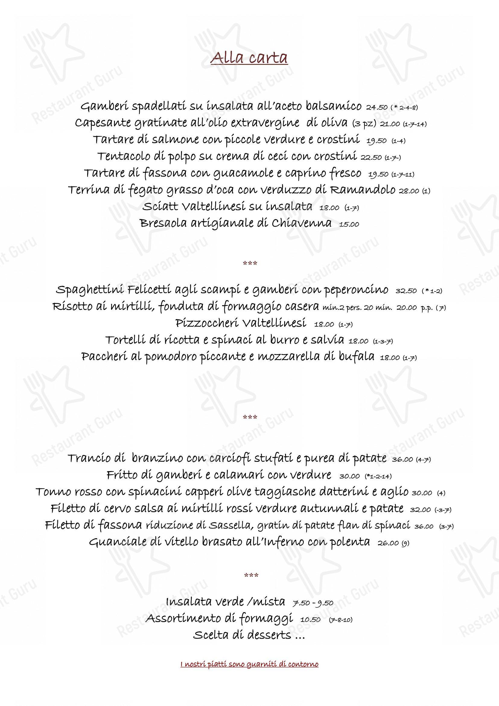 Menu per Ristorante Passerini in Chiavenna