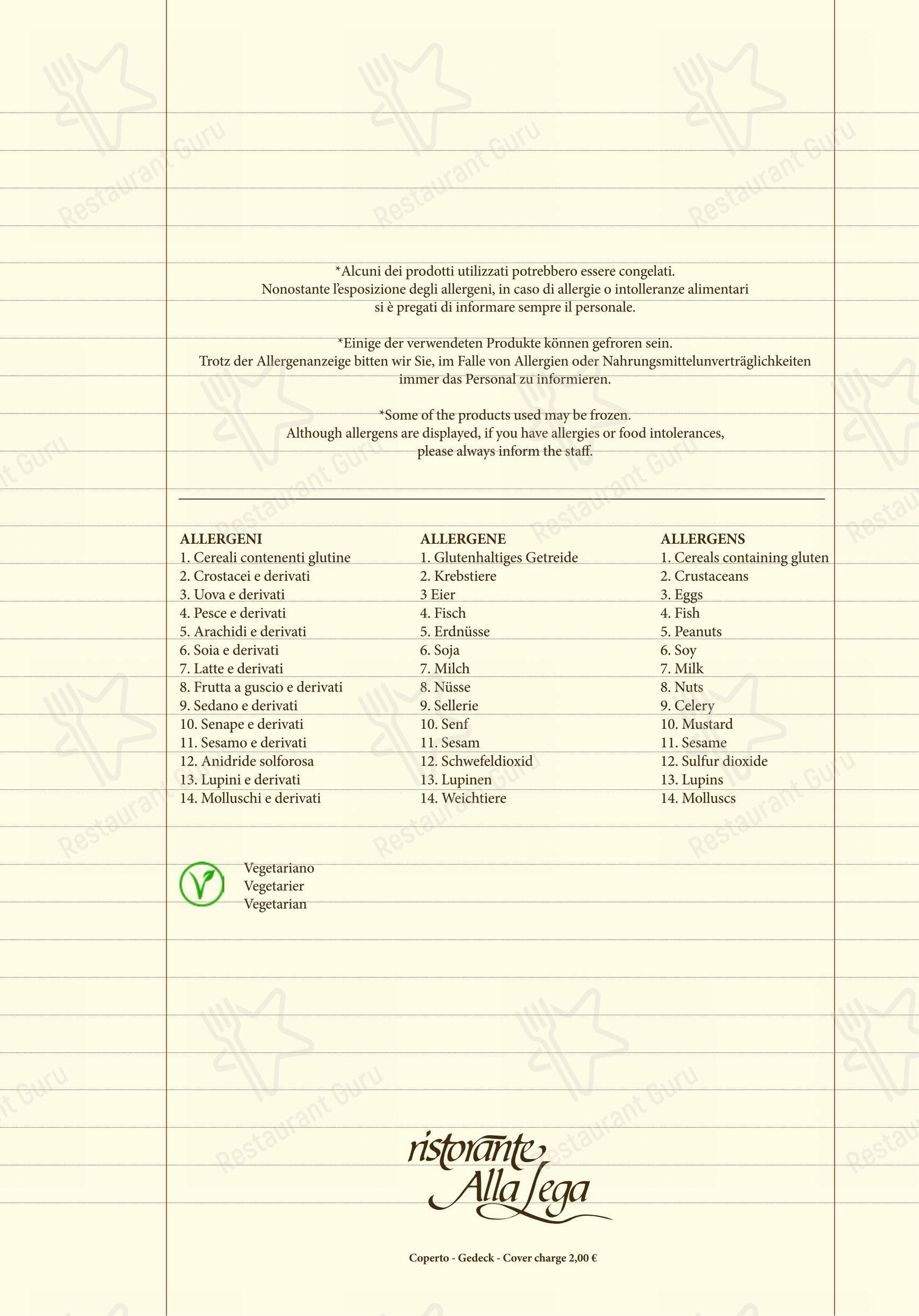 Menu bar per Ristorante alla Lega in Arco