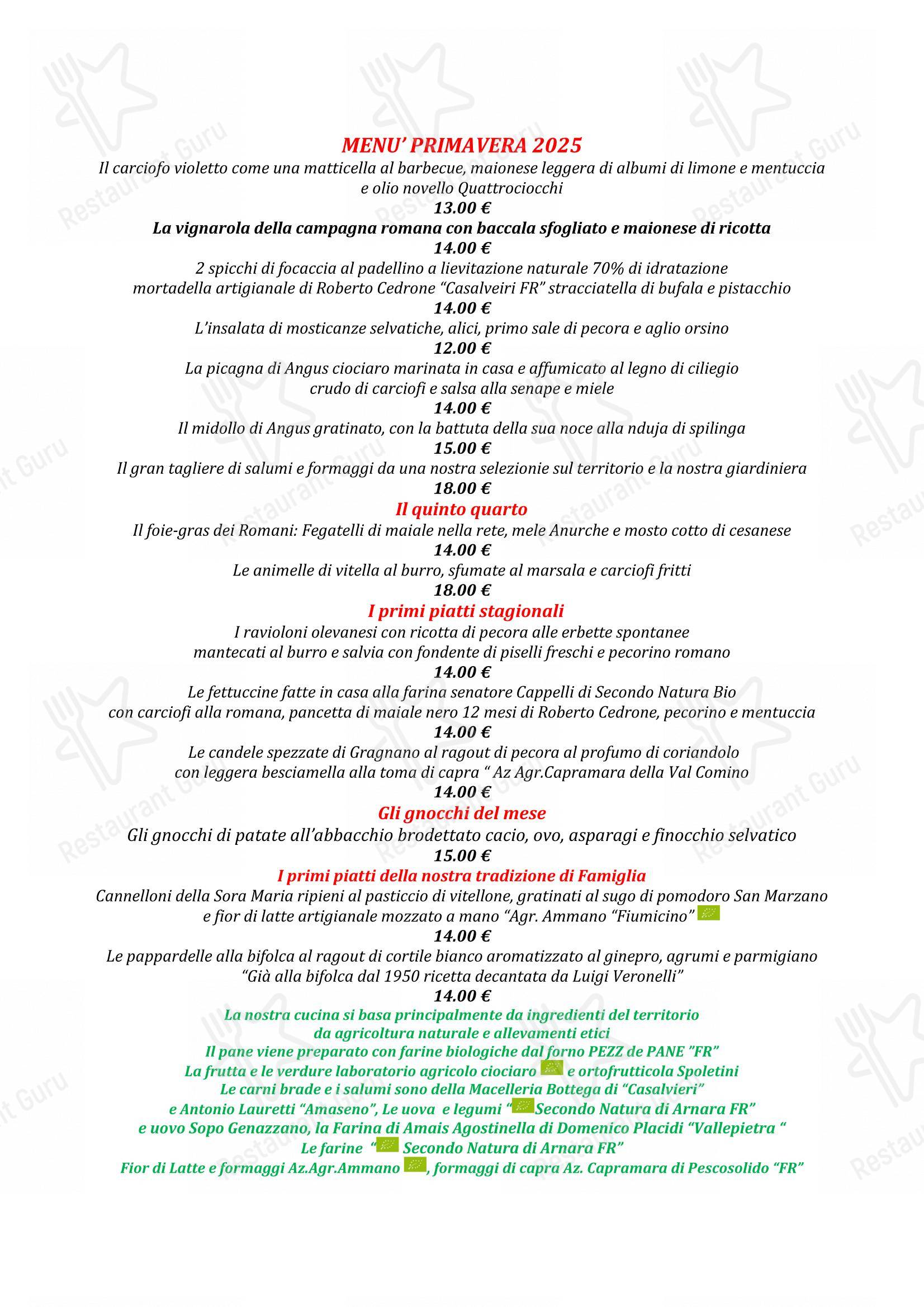 Menu bar per Ristorante Sora Maria e Arcangelo in Olevano Romano