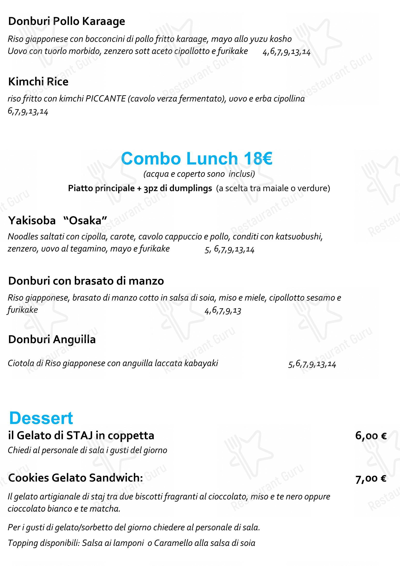 Menu bar per Staj Noodle Bar Chiaia ristorante