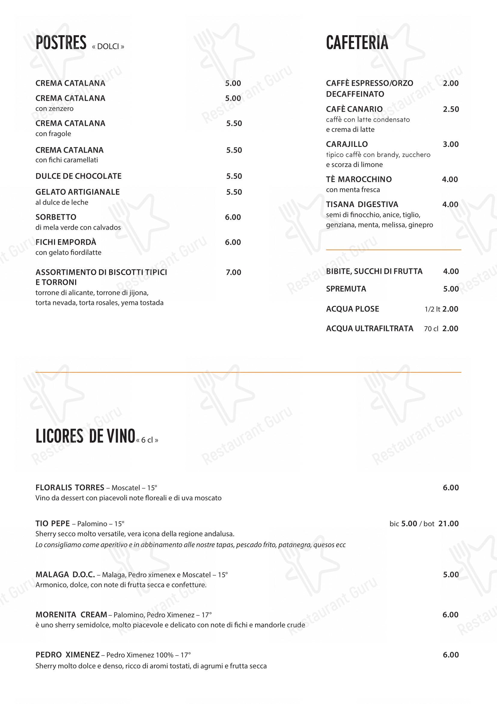 Tapa in Milano - Menu bar
