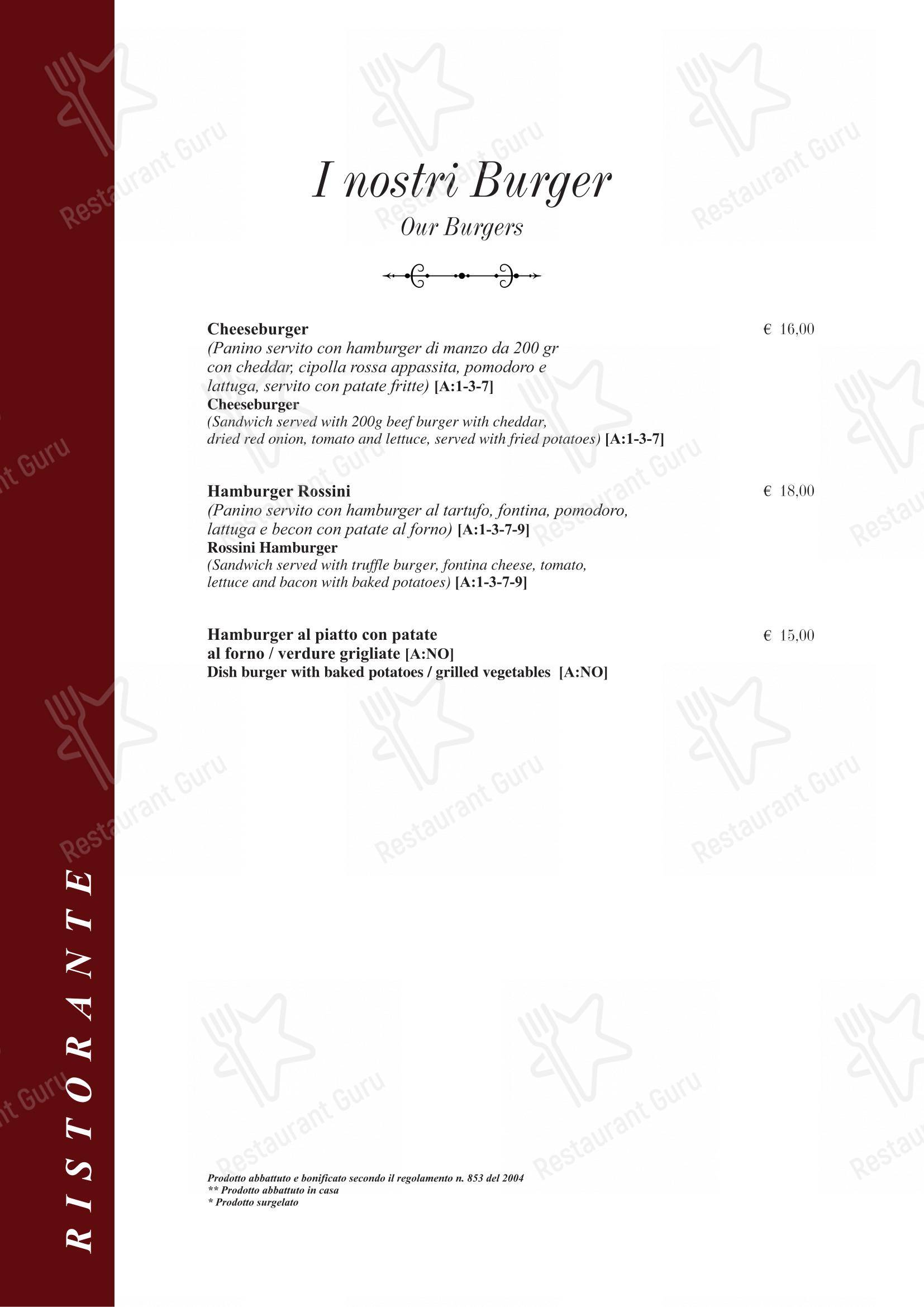 Taverna Rossini in Roma - Menu