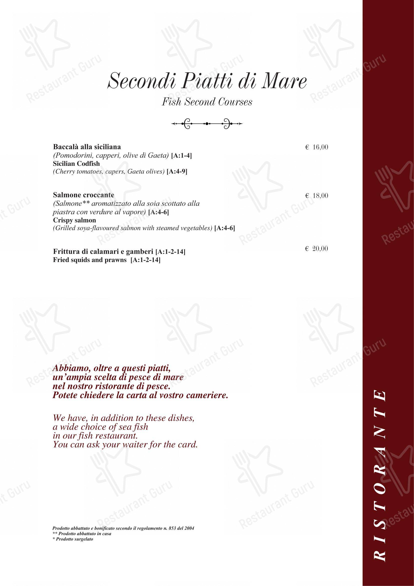 Menu per Taverna Rossini in Roma