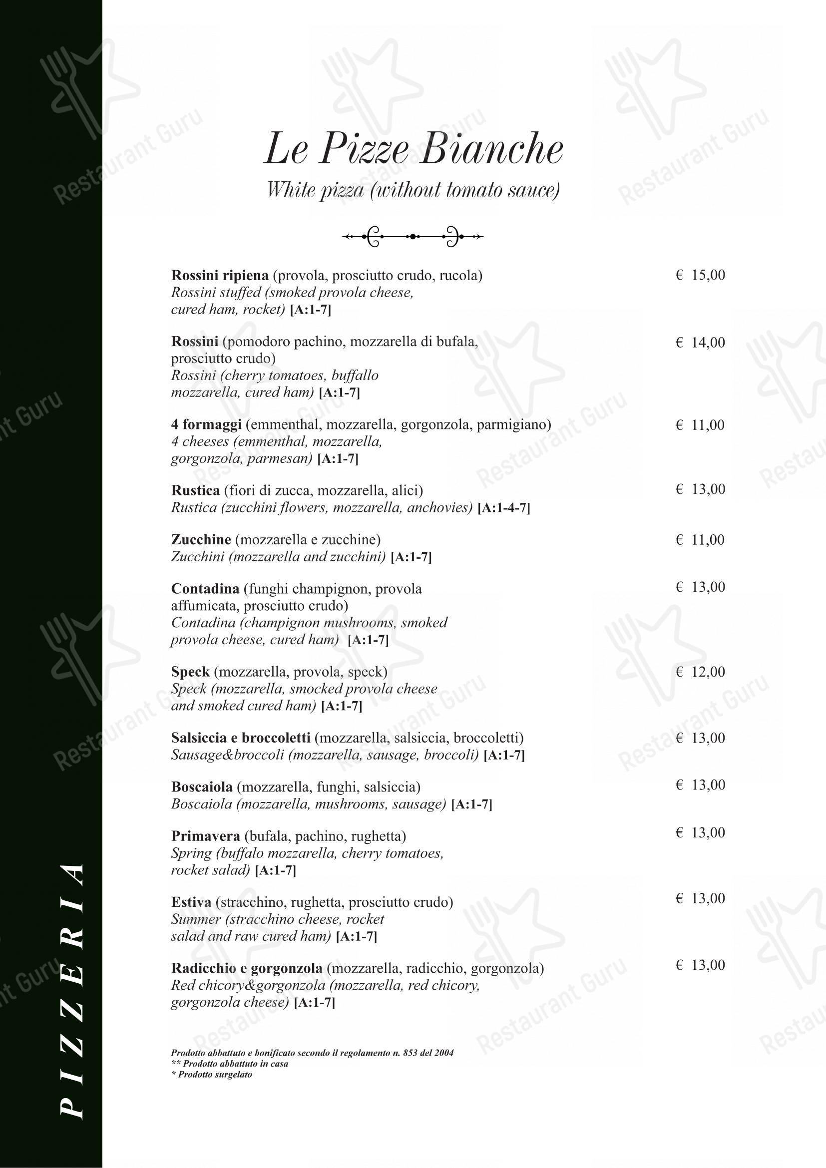 Menu per Taverna Rossini pizzeria