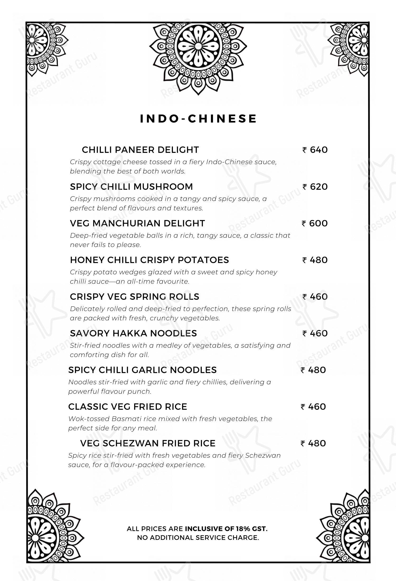 Menu for the The Sitting Elephant - A Rooftop Restaurant Overlooking River Ganga restaurant