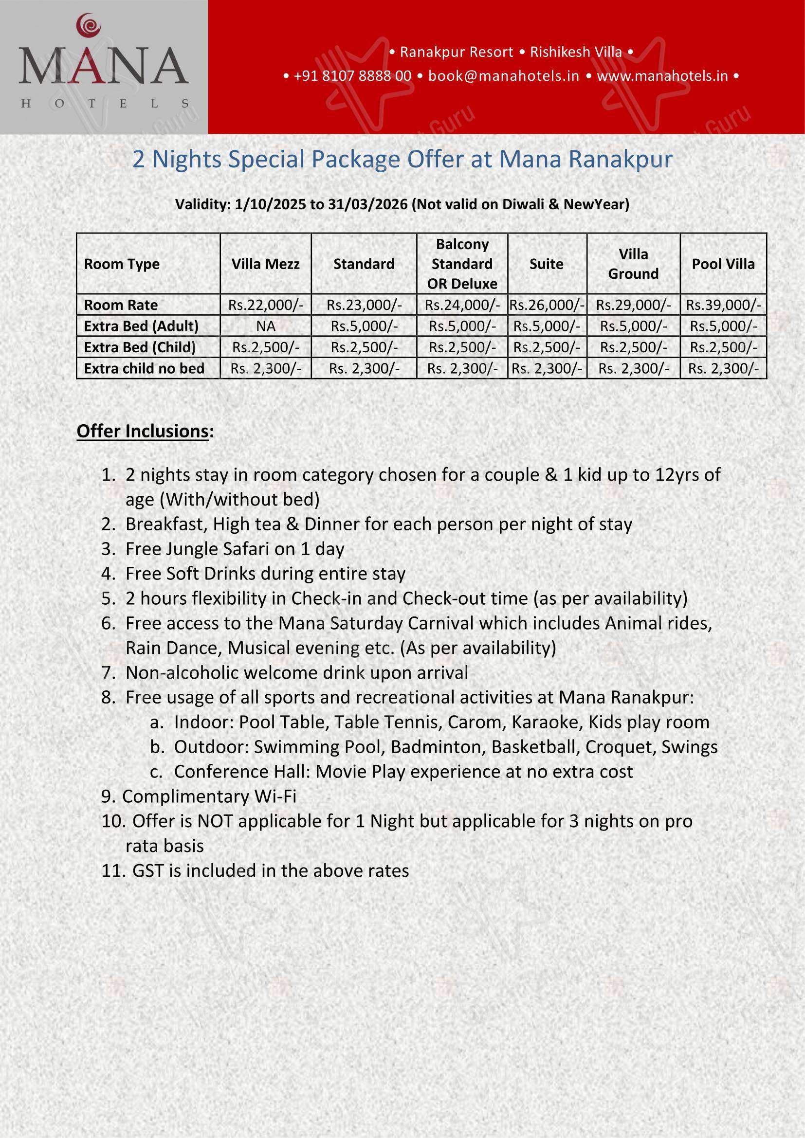 Menu for Vari Ranakpur in Sadri