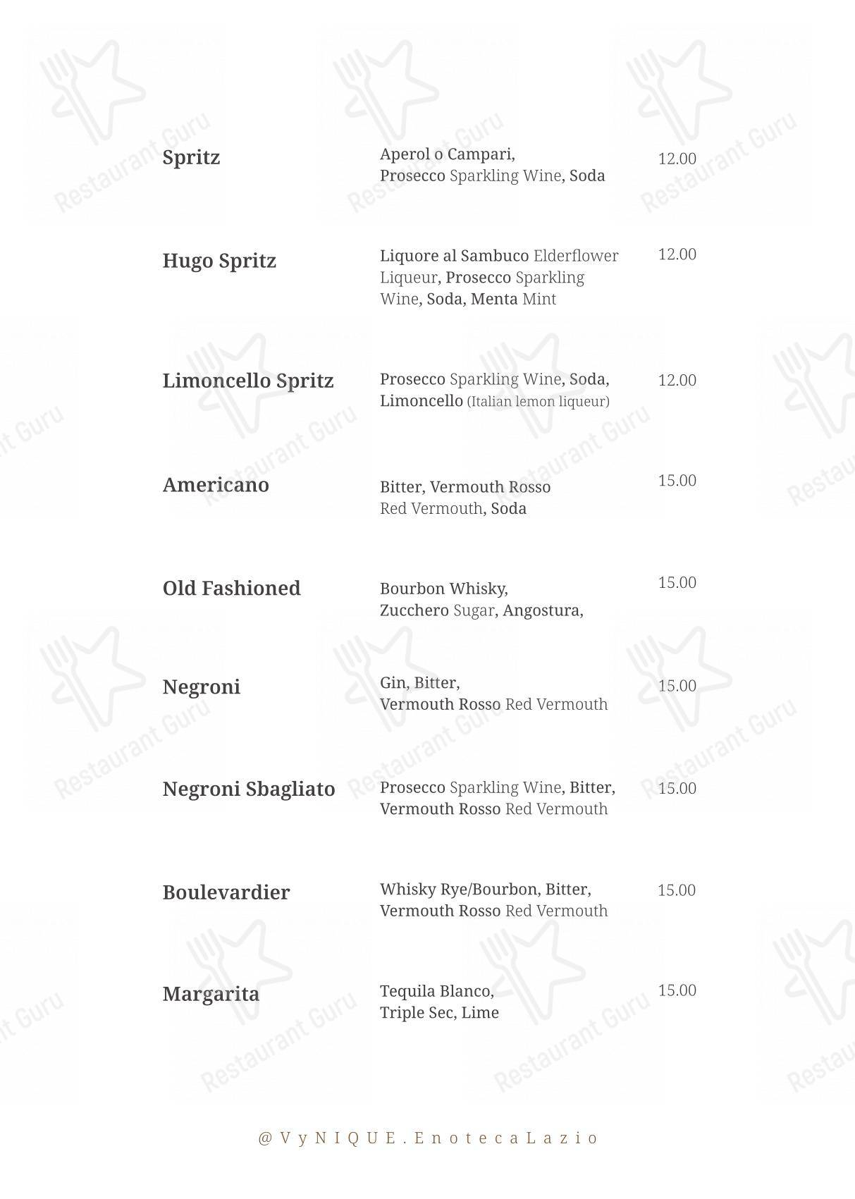 VyNIQUE Enoteca Regionale del Lazio in Roma - 菜单