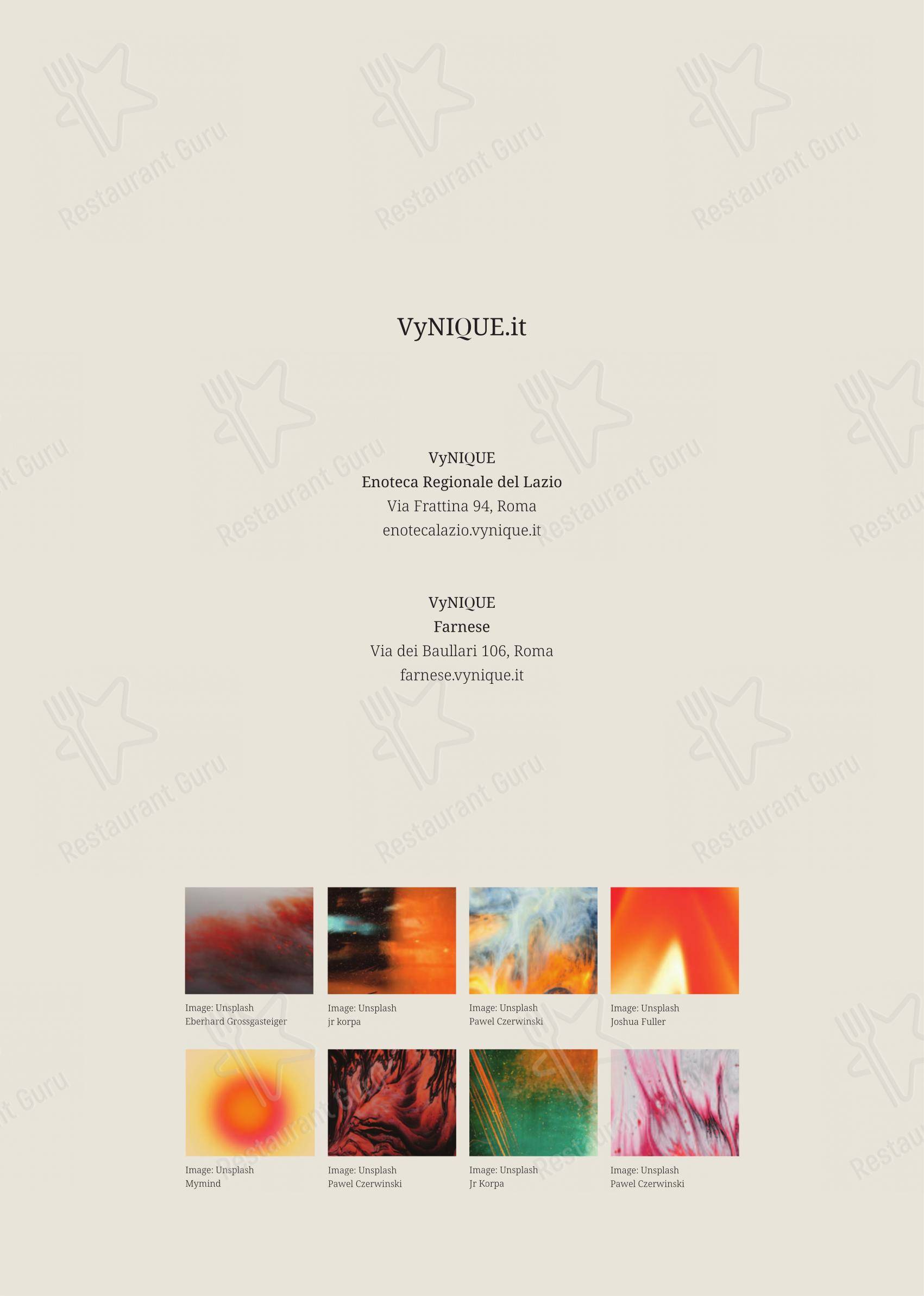 Menu di VyNIQUE Enoteca Regionale del Lazio - Menu