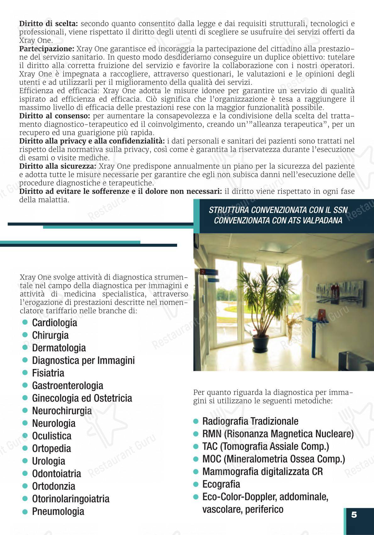Menu per XRay One Bar in Poggio Rusco