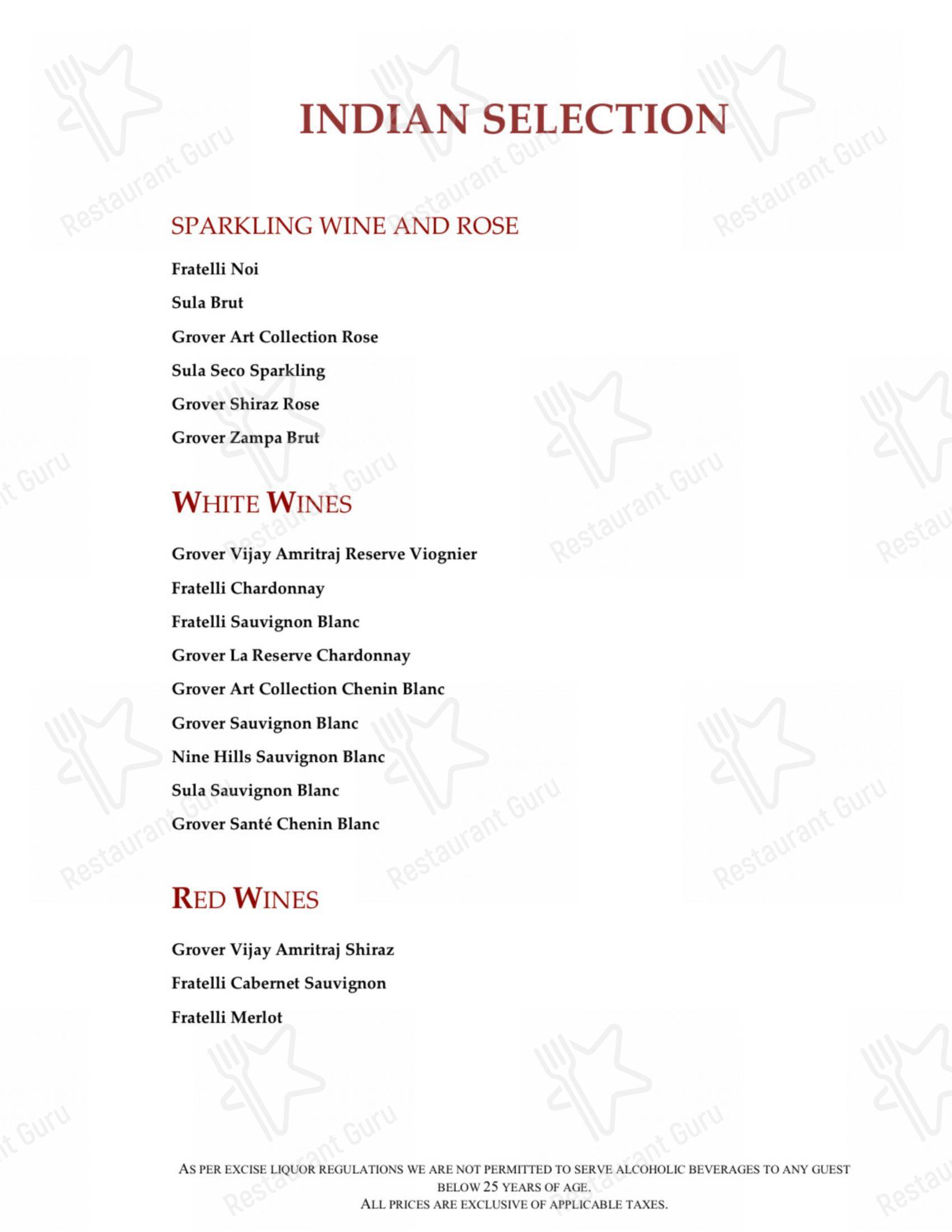 Menu bar for the Zanotta - The Leela Ambience Gurugram restaurant