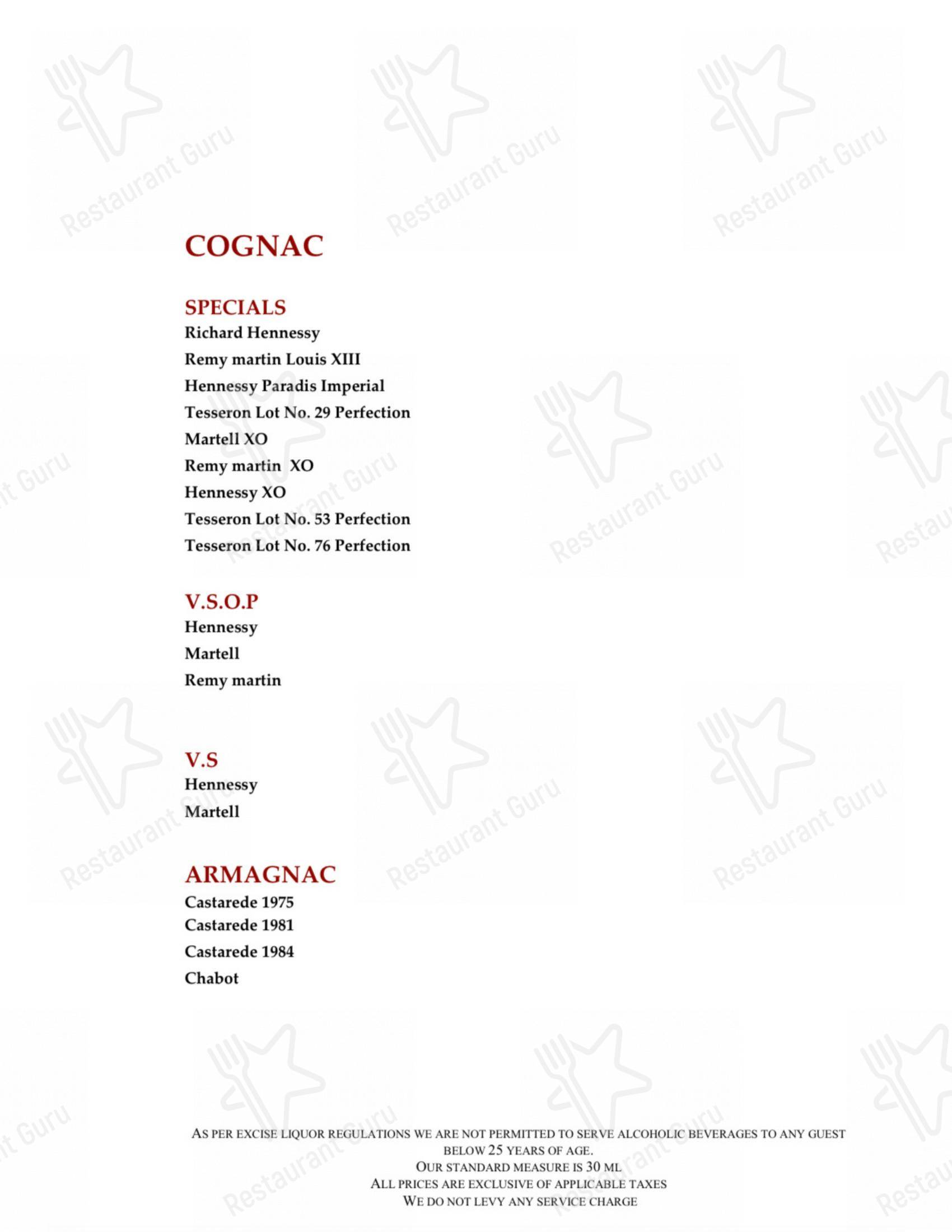Menu bar for the Zanotta - The Leela Ambience Gurugram restaurant