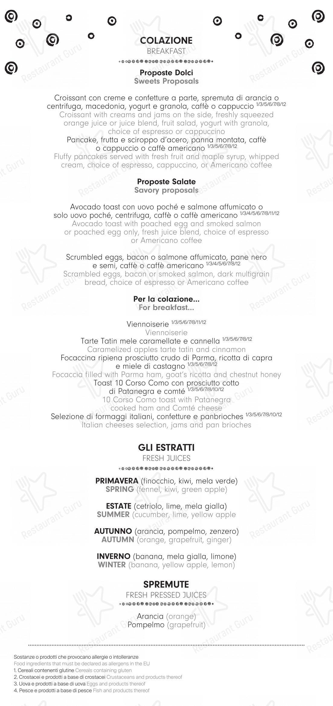 10 Corso Como in Milano - Menu bar