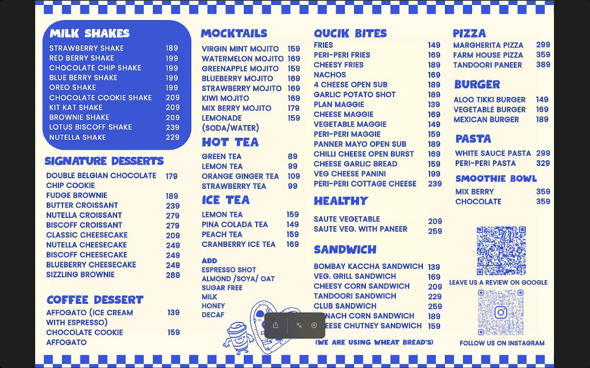 11:11 Coffee menu