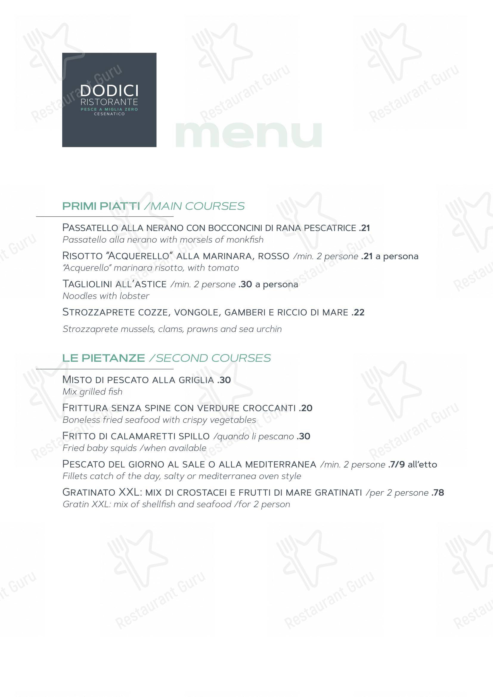 Menu bar per 12 Ristorante in Cesenatico