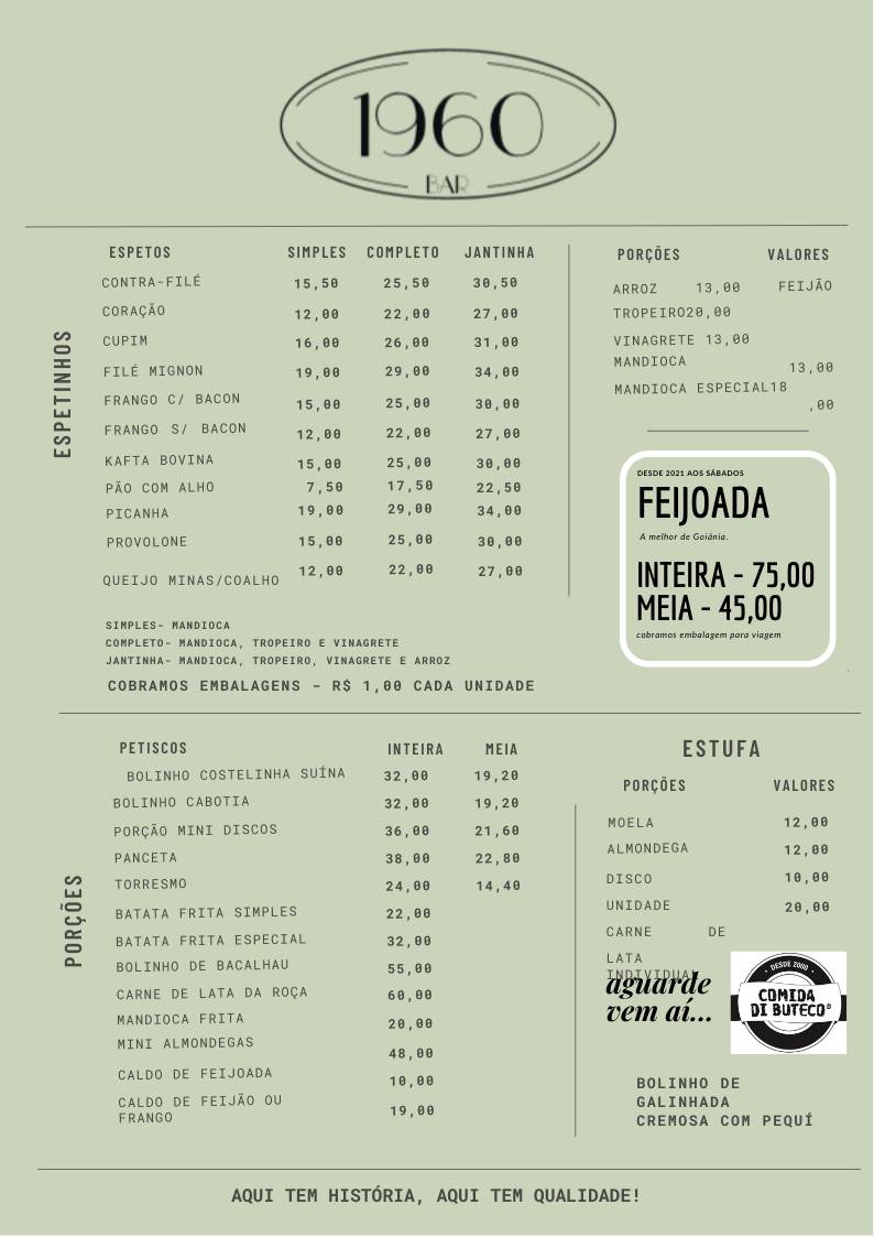 1960 Bar cardápio