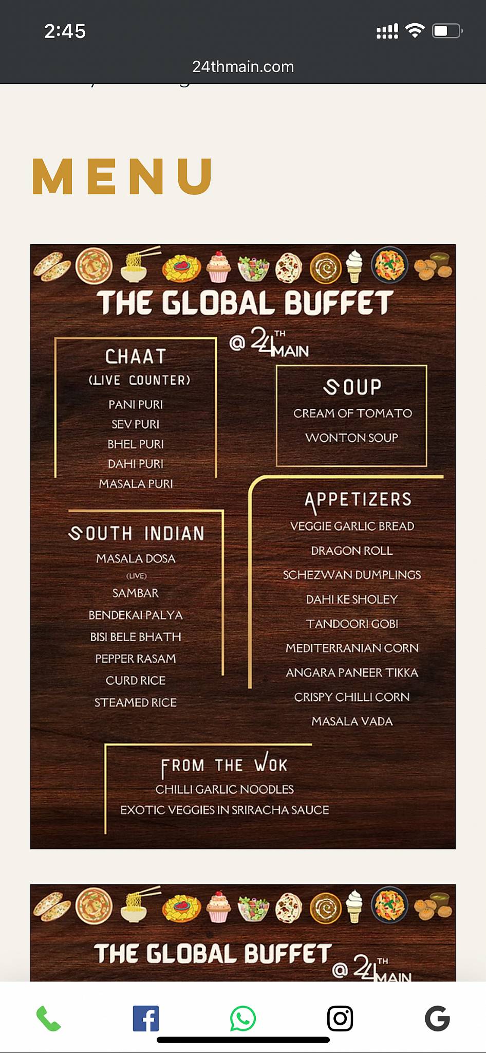 24th Main Restaurant menu