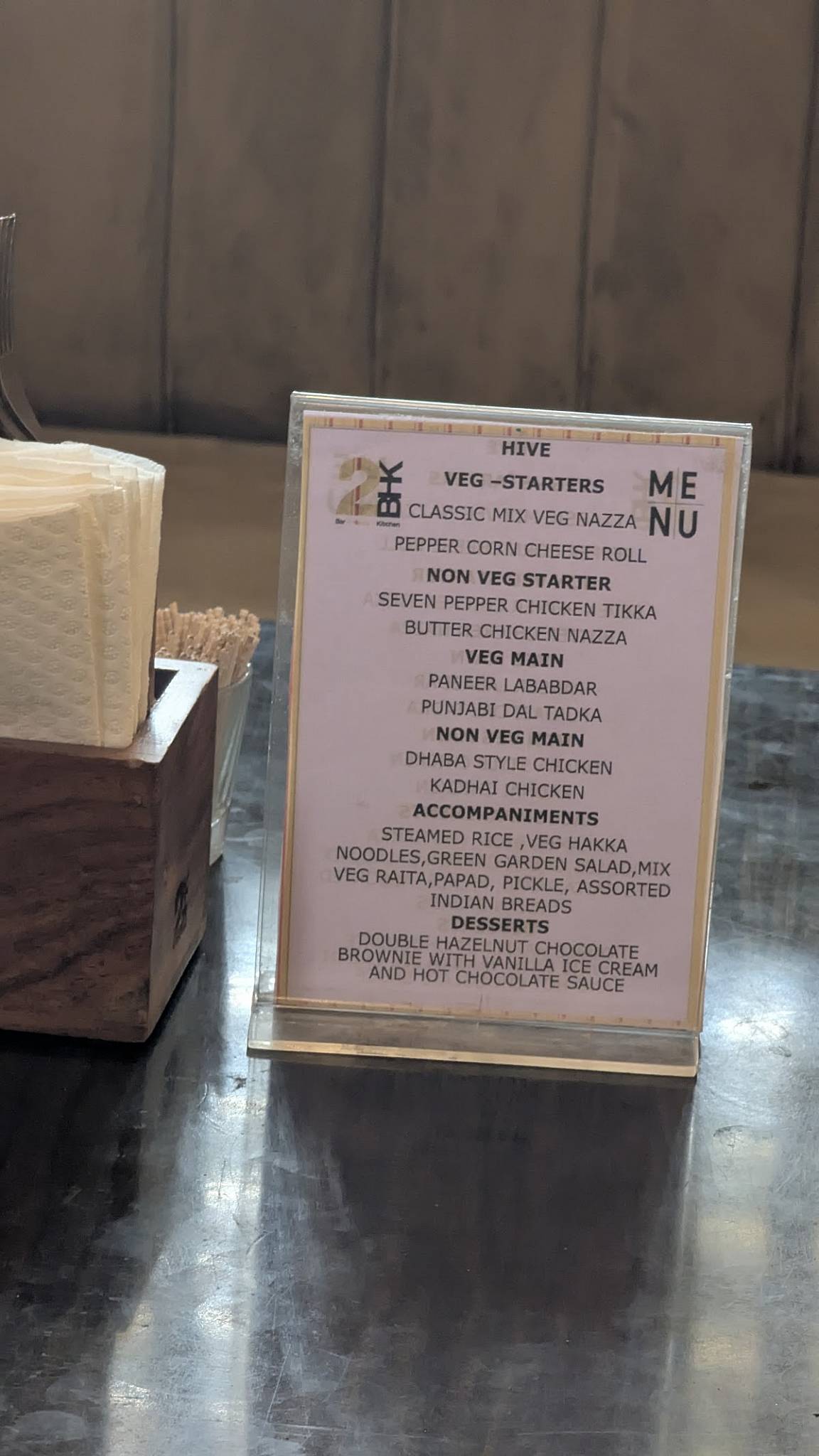 2BHK Diner & Key Club menu