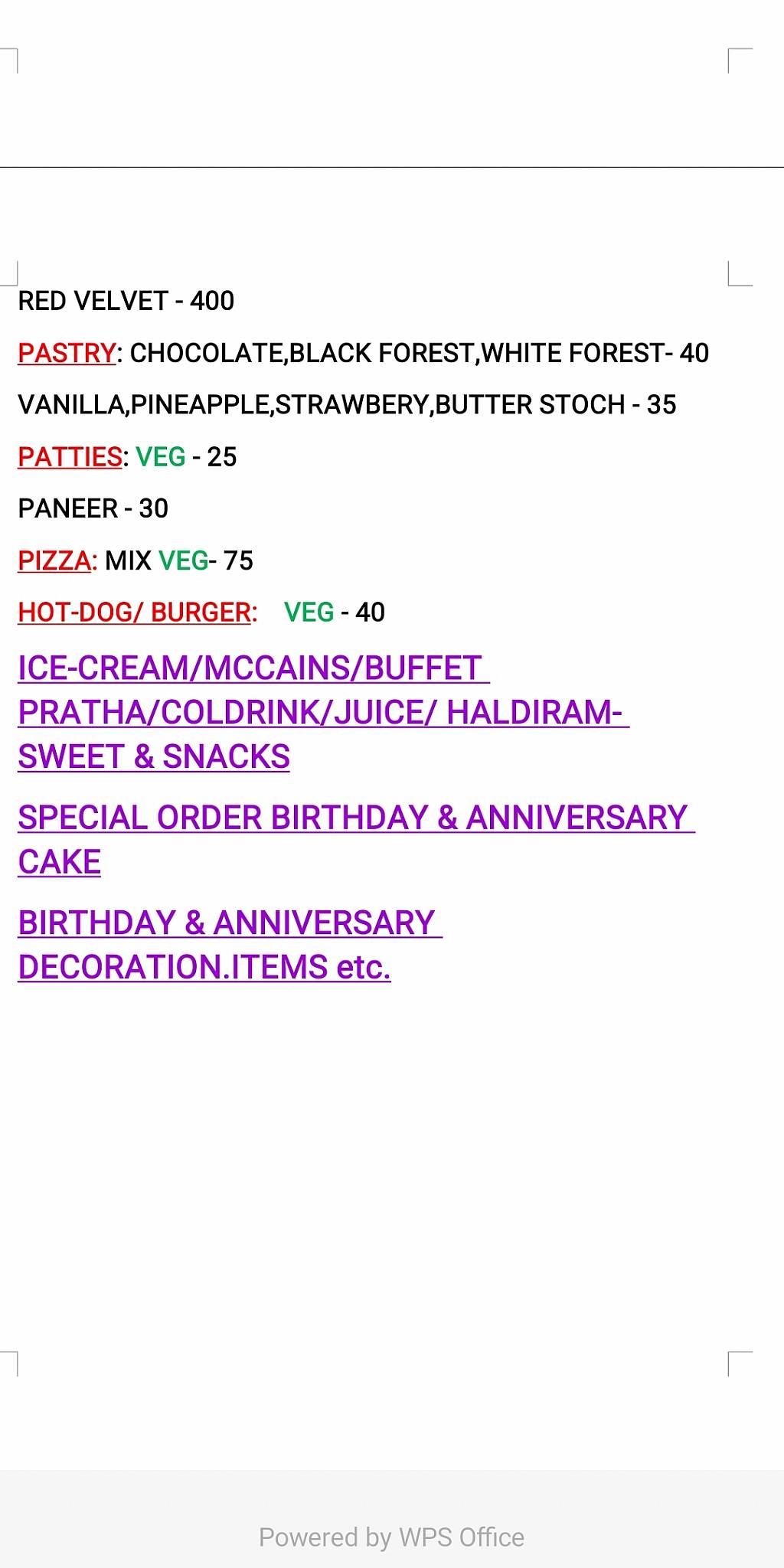 365days bakery pastry menu