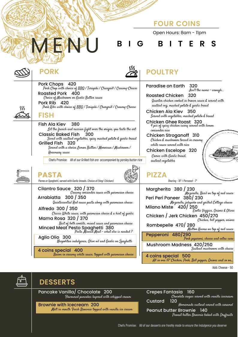 4 Coins Cafe menu