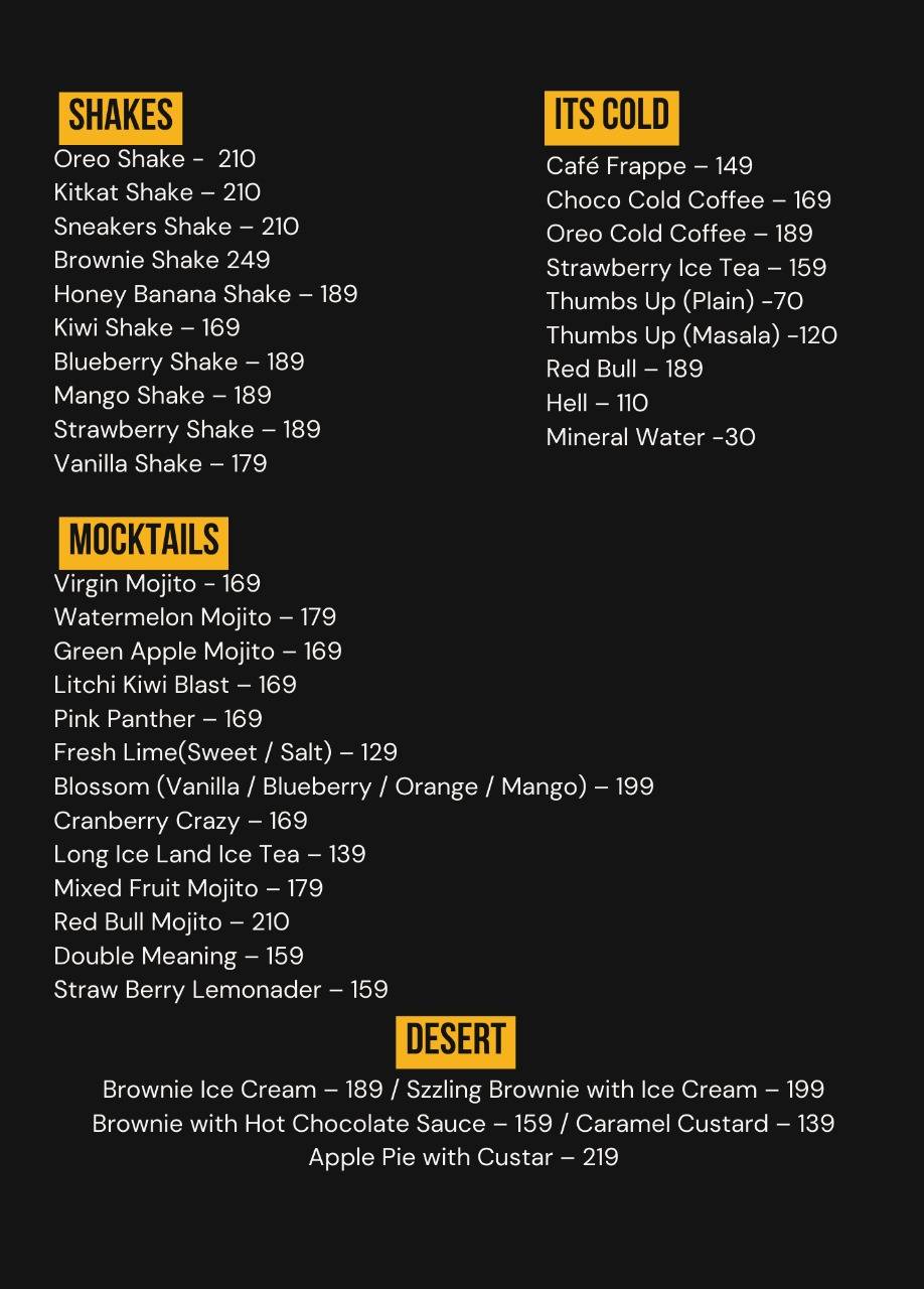 4 more shots cafe menu