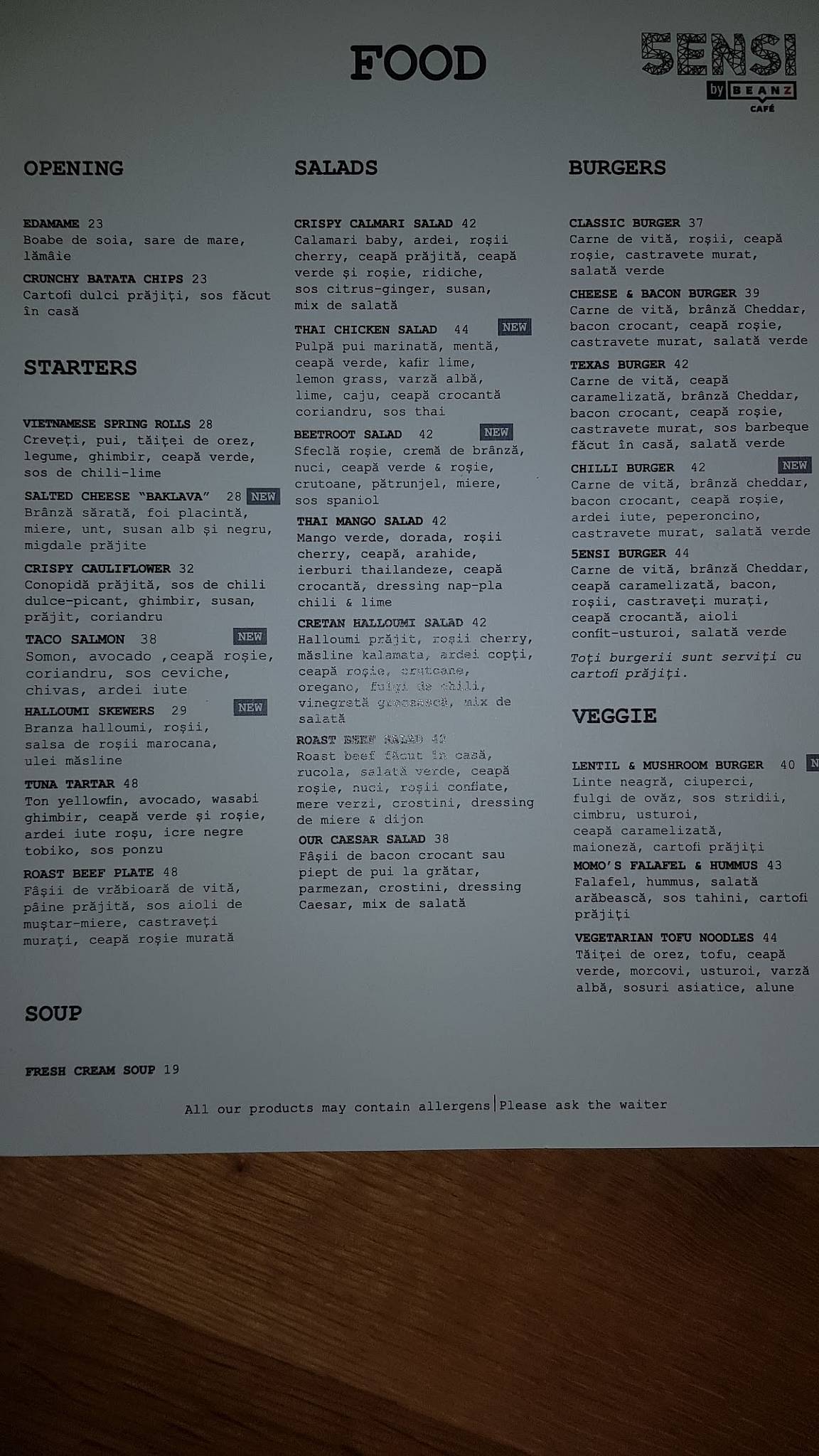 Menu at 5ENSI by BeanZ Cafe, Bucharest