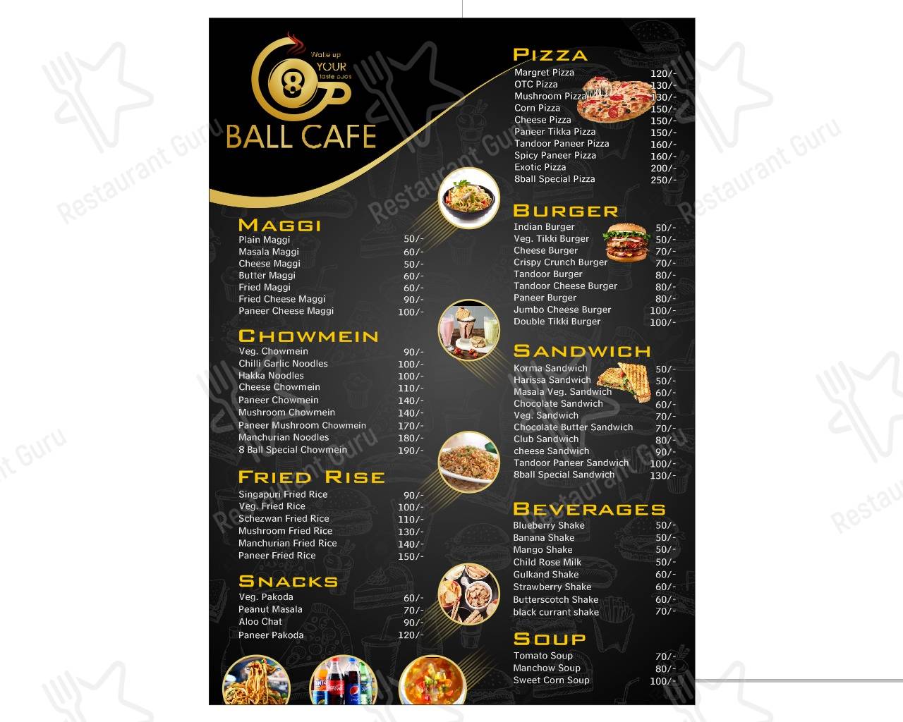 Menu for the 8 Ball Cafe cafe