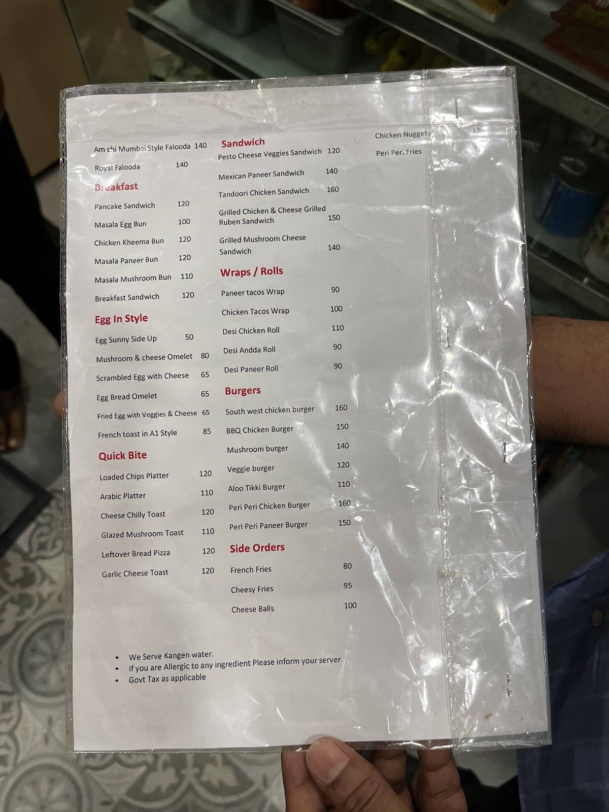 A1 Cafe menu