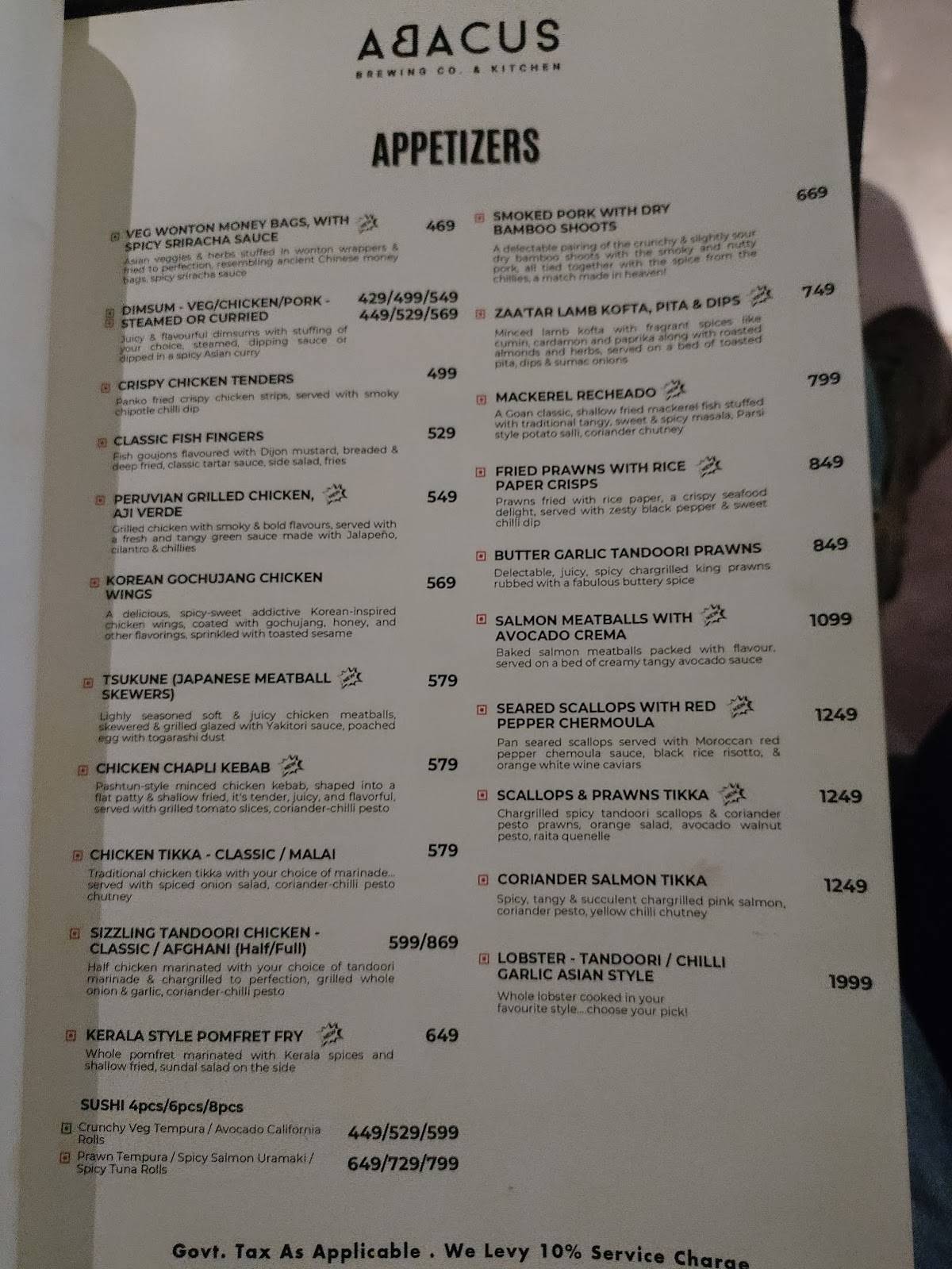 ABACUS BREWING CO. & KITCHEN menu