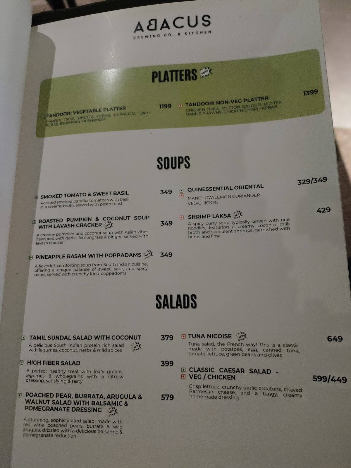 ABACUS BREWING CO. & KITCHEN menu