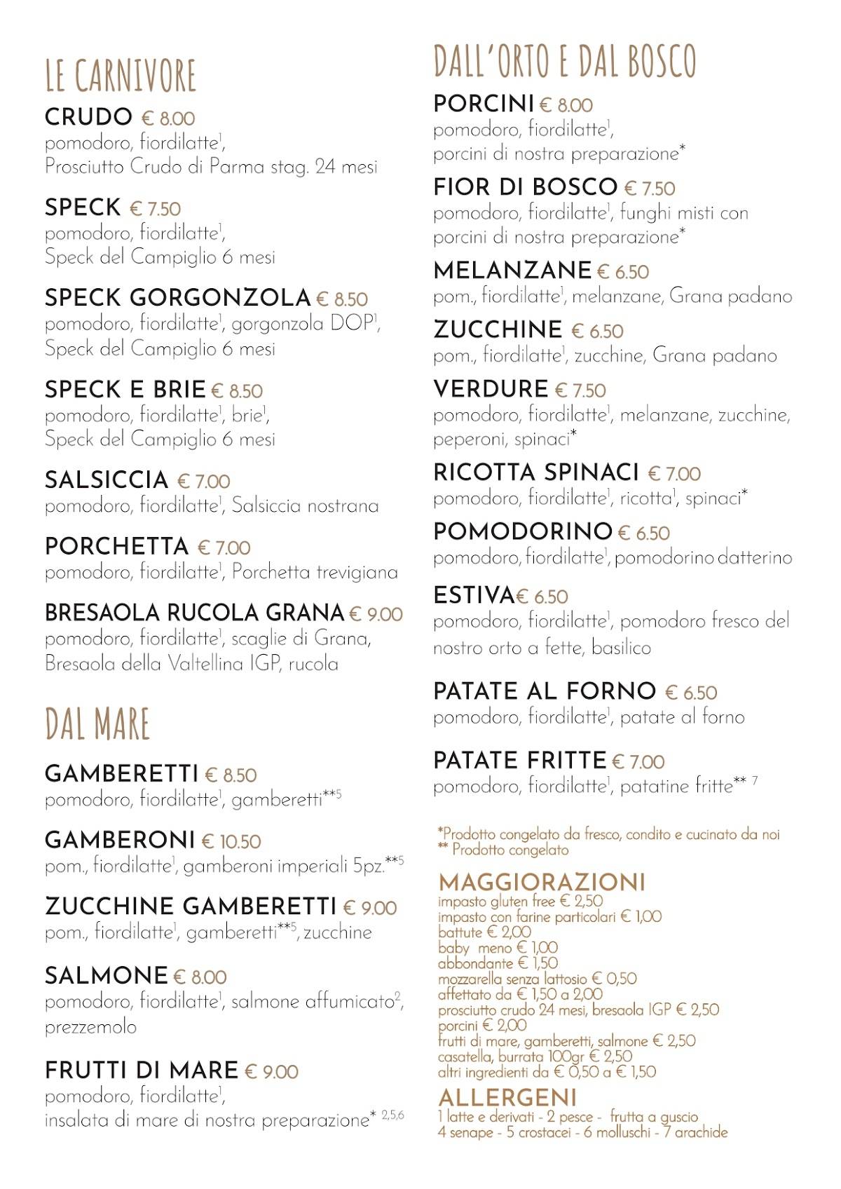 Menu di ALVEOLA' Asolo pizzeria 
