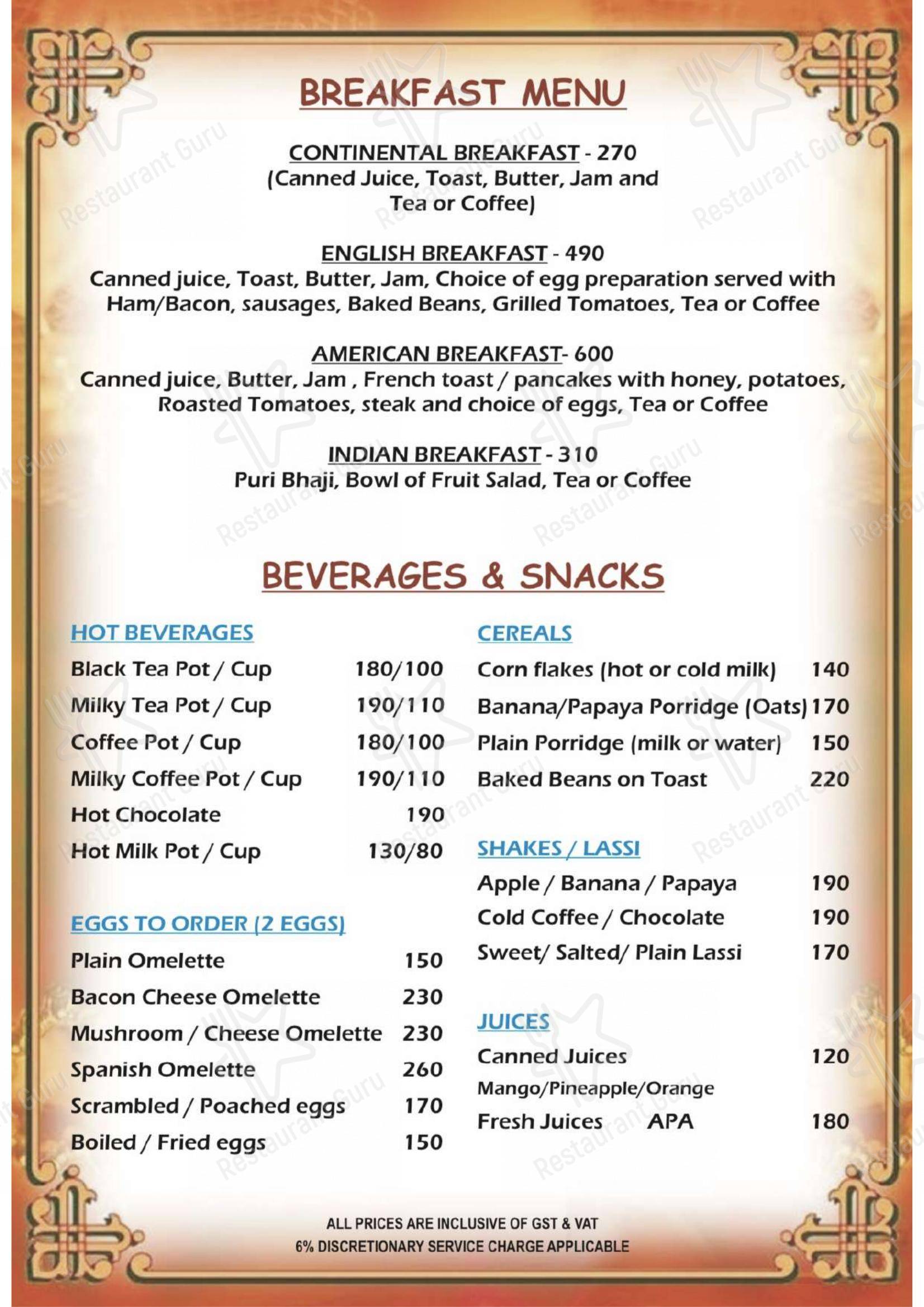 ANGAARA– Bbq Grill & SPORTSBAR in Candolim - Menu