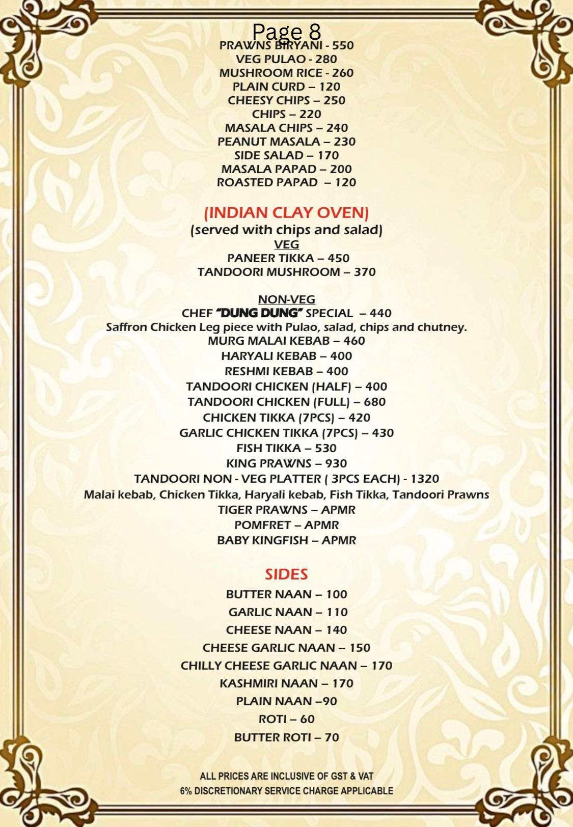 ANGAARA– Bbq Grill & SPORTSBAR menu