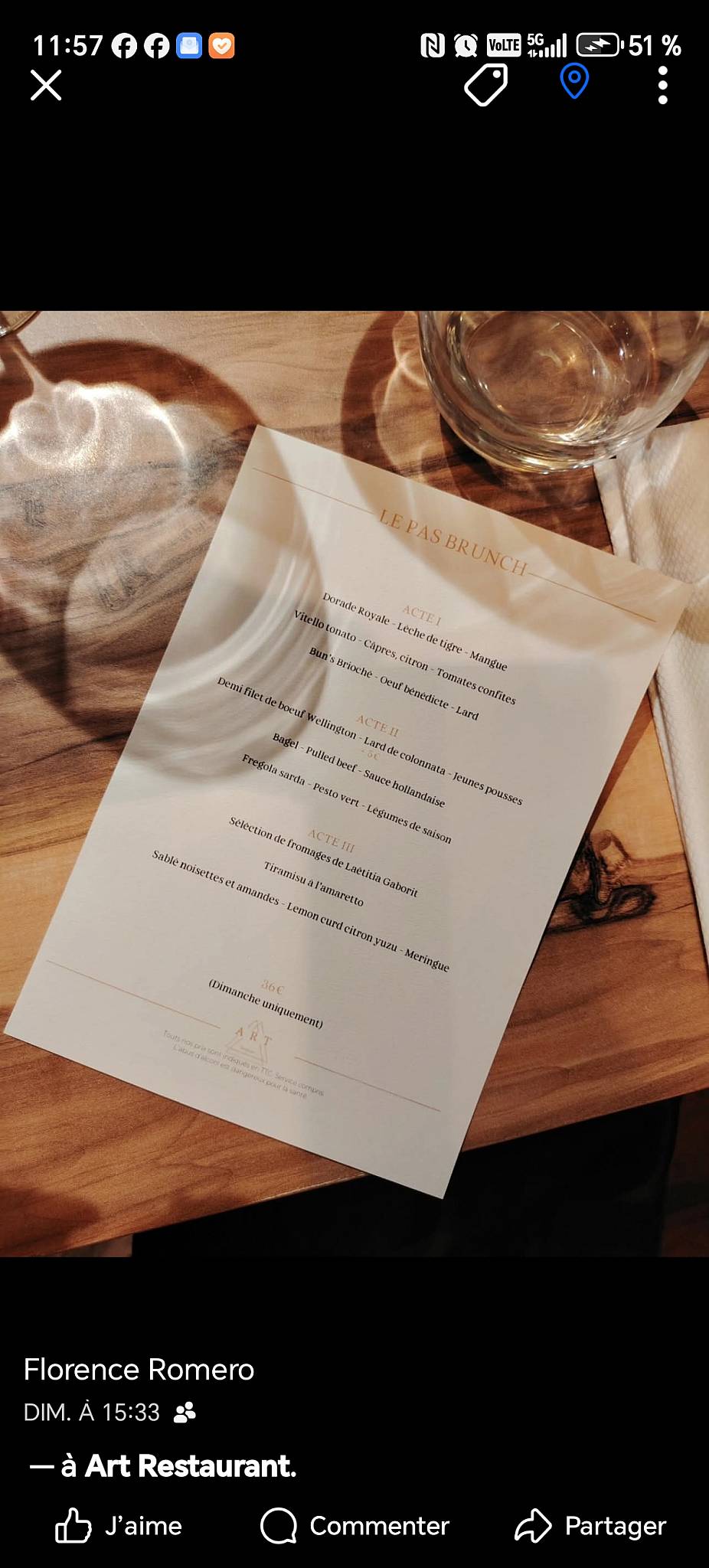 Menu de ART Restaurant Lyon
