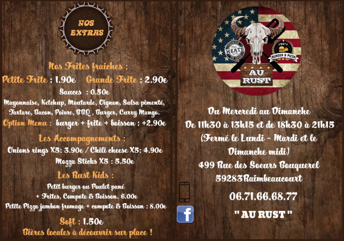 Menu de AU RUST ( Raimbeaucourt )